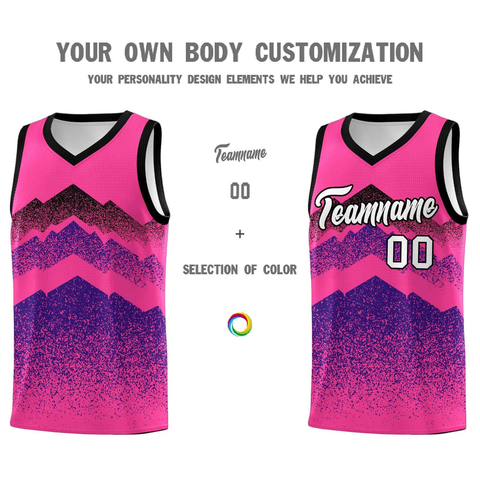 Personalized Youth Basketball Jerseys   Pink Purple Gradient Mountain Design Uniforms