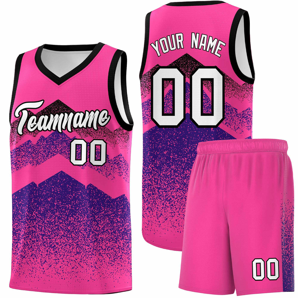 Personalized Youth Basketball Jerseys   Pink Purple Gradient Mountain Design Uniforms