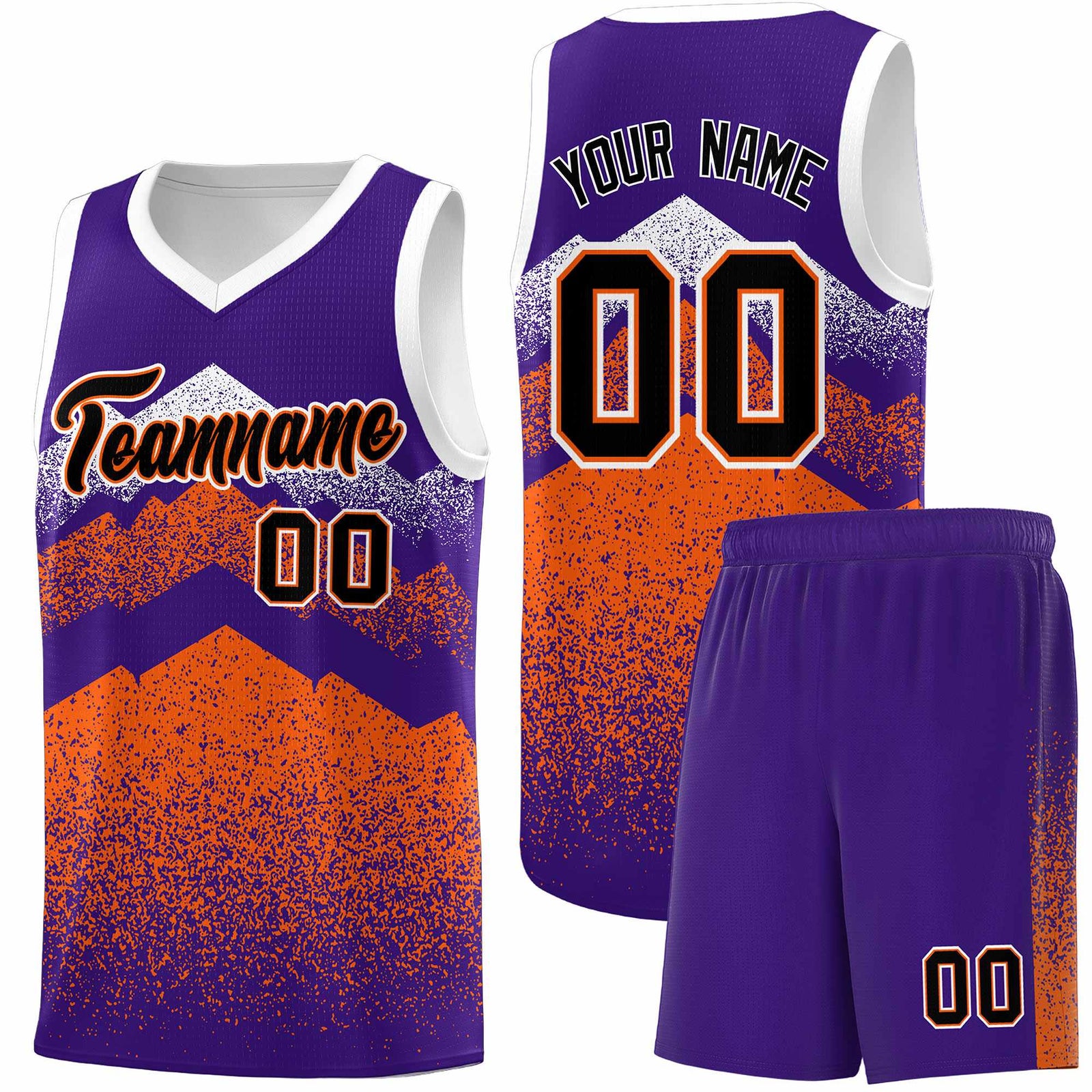 Custom Youth Basketball Jerseys Purple Orange Gradient Mountain Design Uniforms