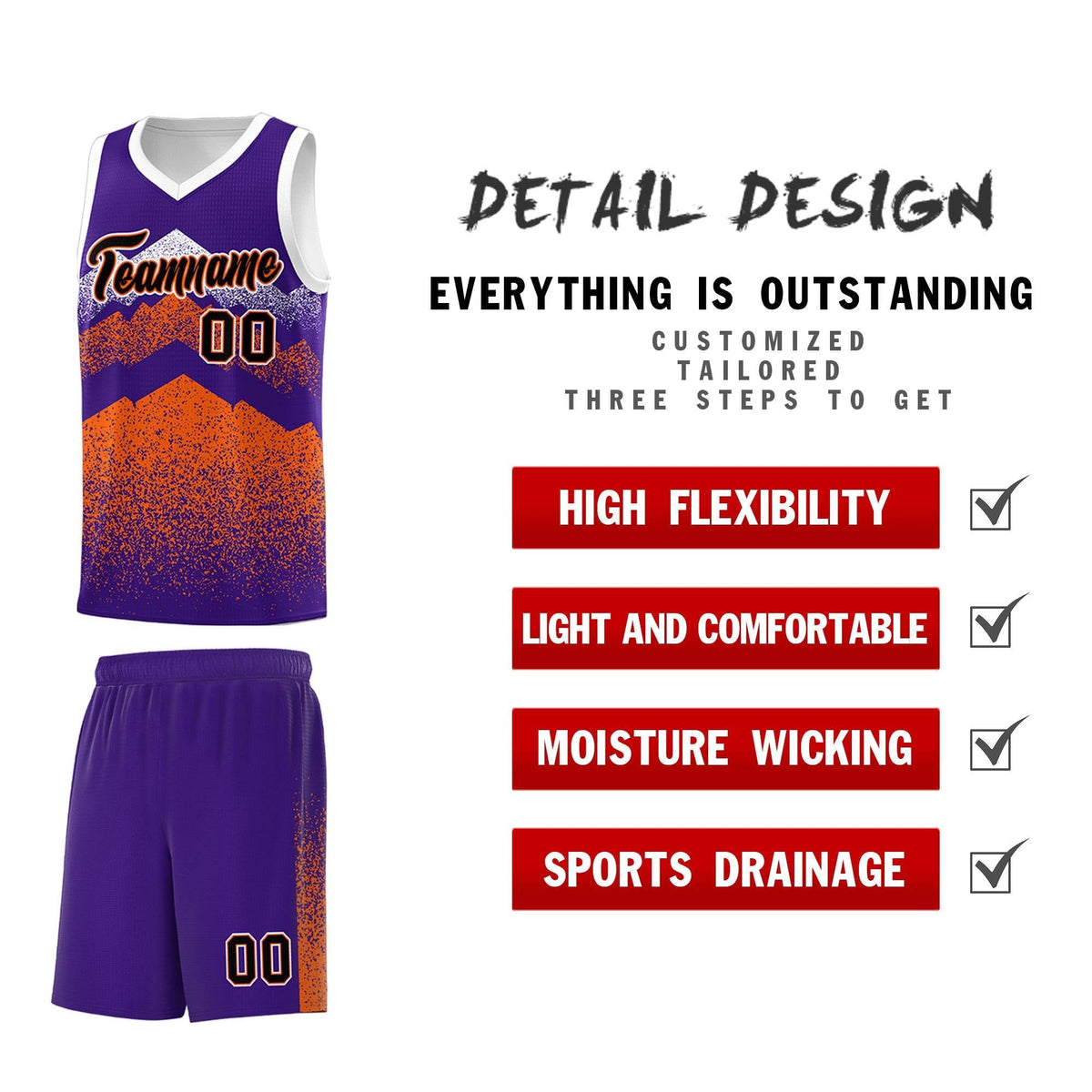 Custom Youth Basketball Jerseys Purple Orange Gradient Mountain Design Uniforms