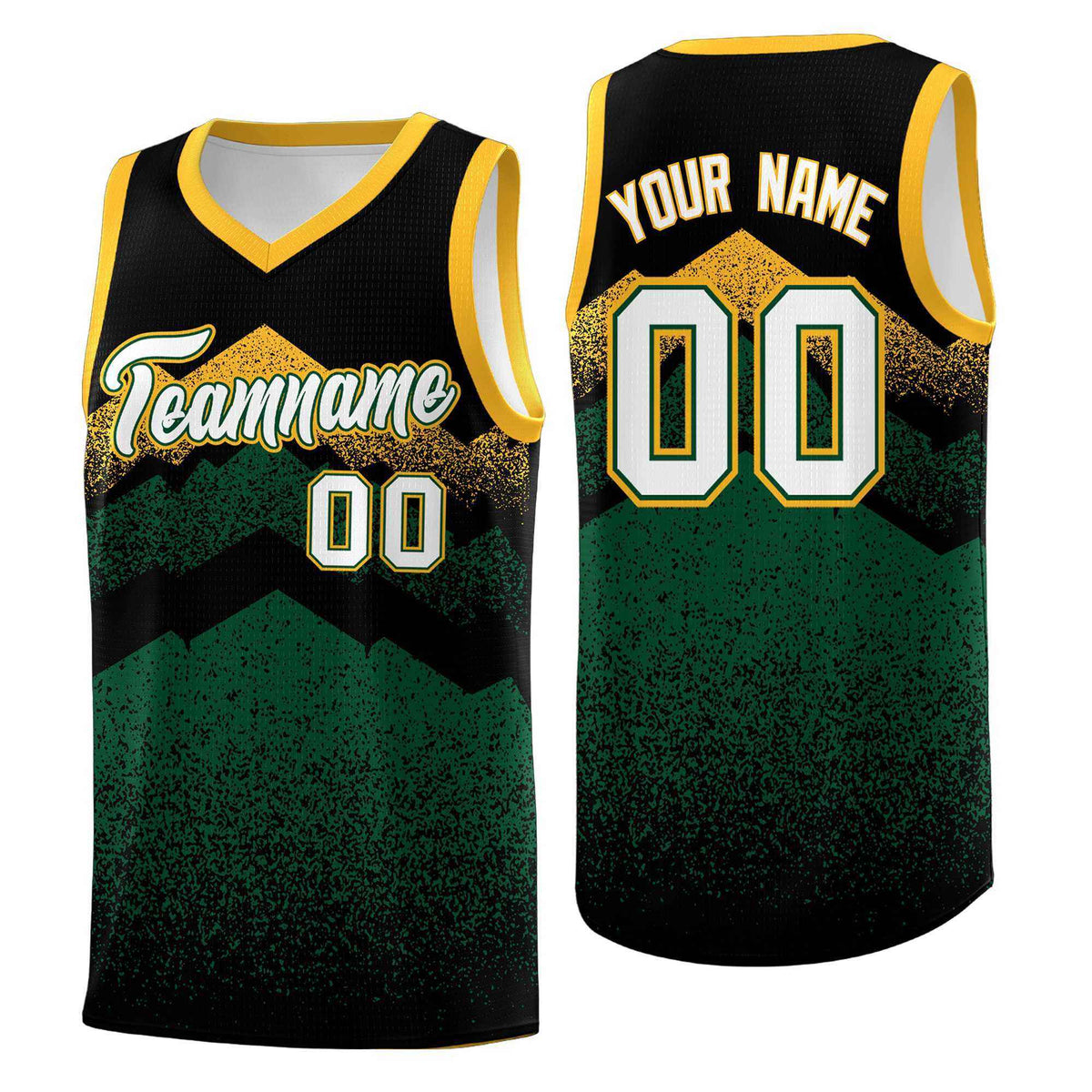 Custom Youth Basketball Jerseys Black Green Gradient Mountain Design Uniforms