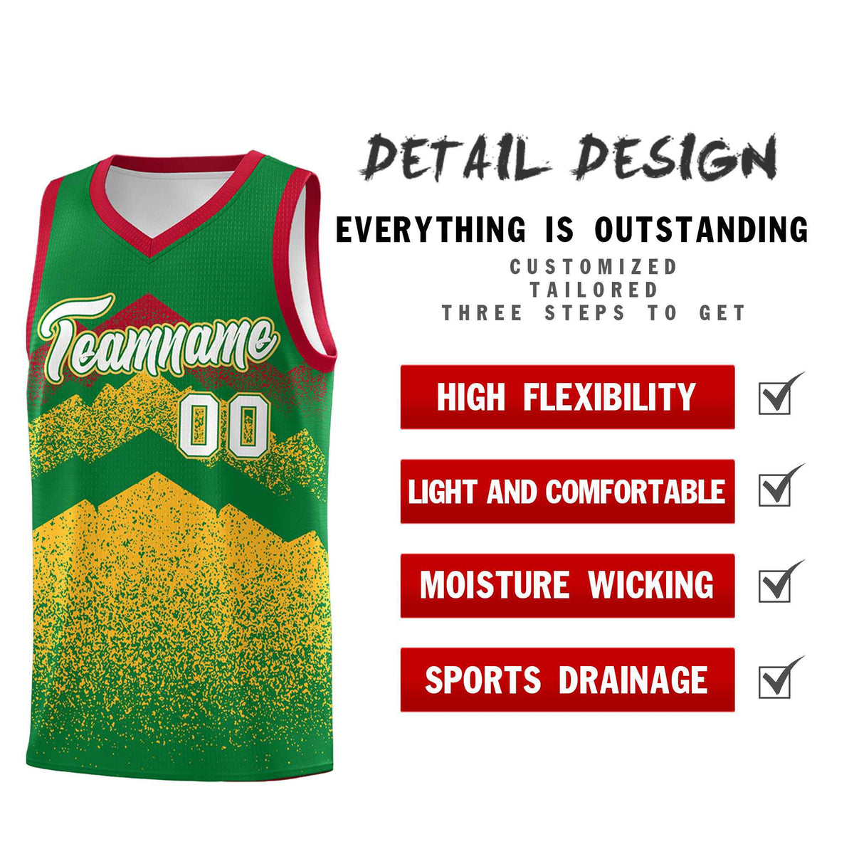 Custom Youth Basketball Jerseys Kelly Green Gold Gradient Mountain Design Uniforms
