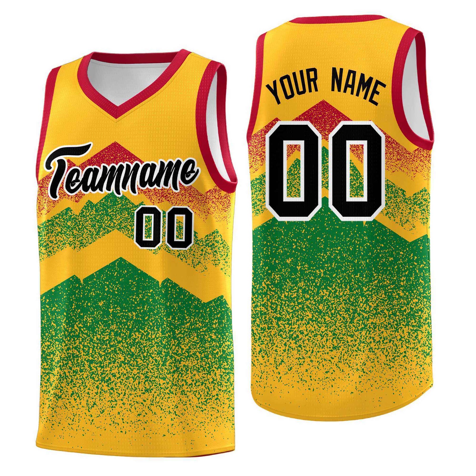 Personalized Youth Basketball Jerseys   Gold Kelly Green Gradient Mountain Design Uniforms