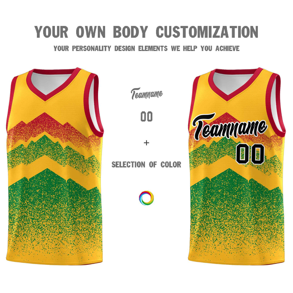Personalized Youth Basketball Jerseys   Gold Kelly Green Gradient Mountain Design Uniforms