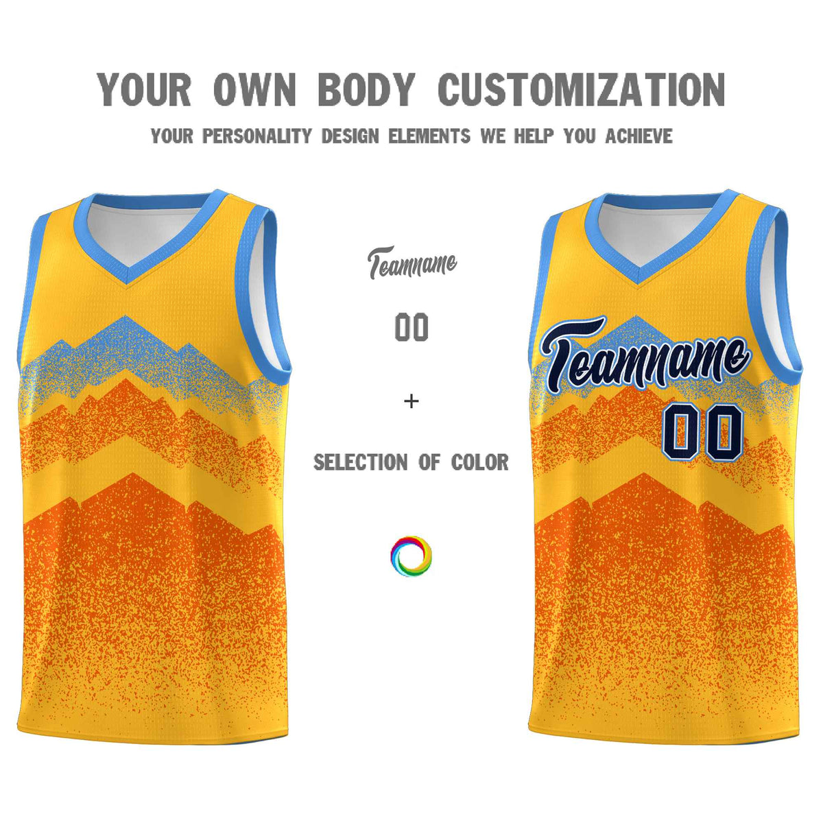Custom Youth Basketball Jerseys Gold Orange Gradient Mountain Design Uniforms
