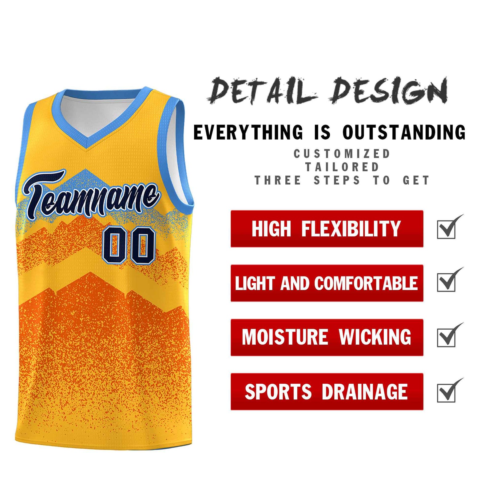 Custom Youth Basketball Jerseys Gold Orange Gradient Mountain Design Uniforms