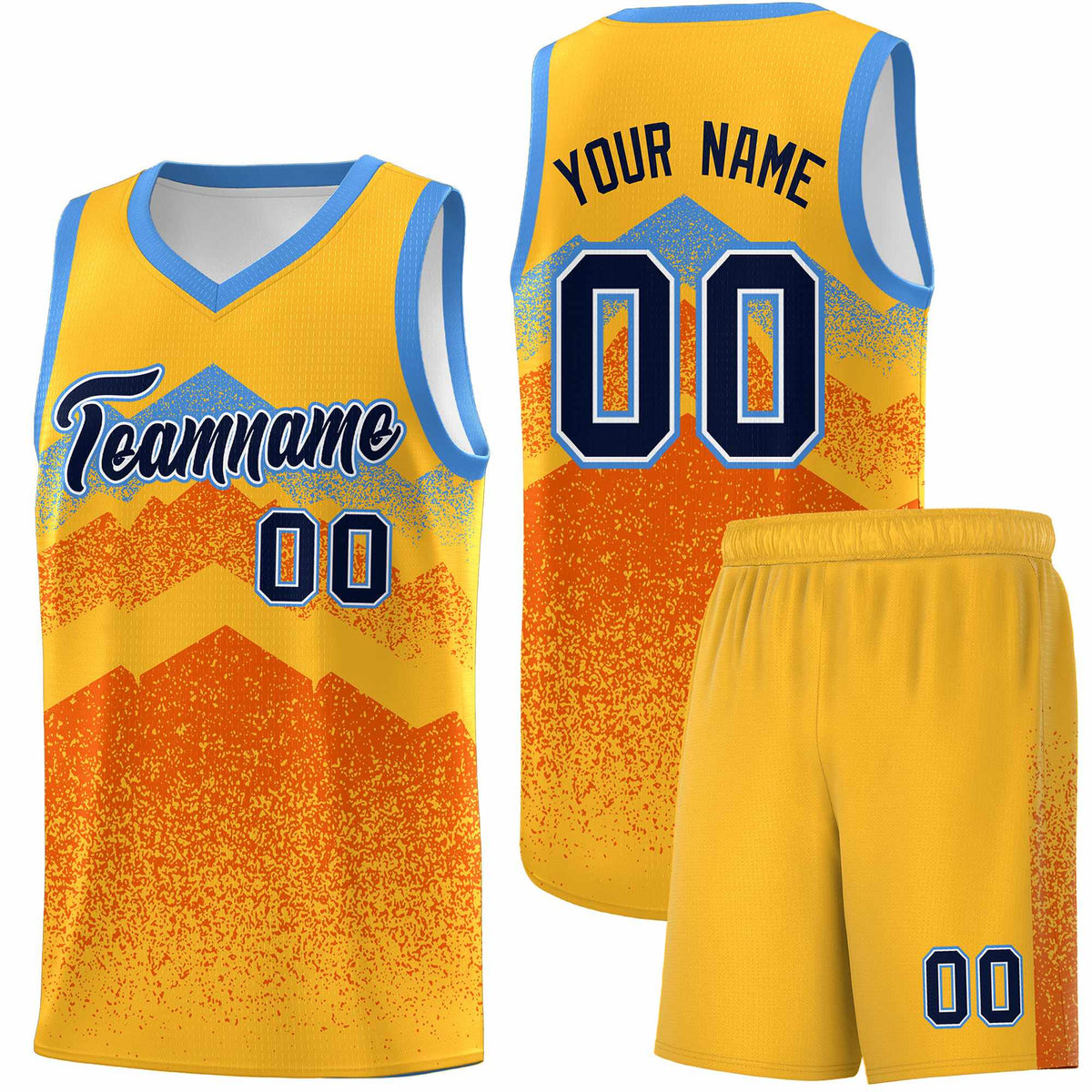 Custom Youth Basketball Jerseys Gold Orange Gradient Mountain Design Uniforms