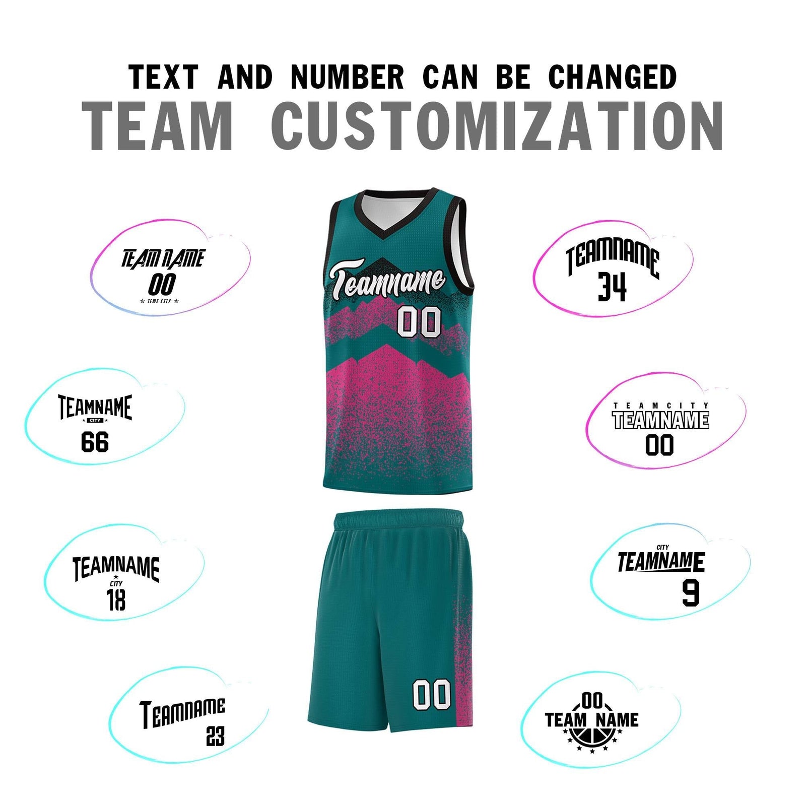 Custom Youth Basketball Jerseys Midnight Green Pink Gradient Mountain Design Uniforms
