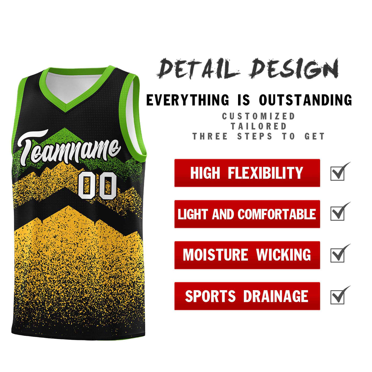 Personalized Youth Basketball Jerseys   Black Gold Gradient Mountain Design Uniforms