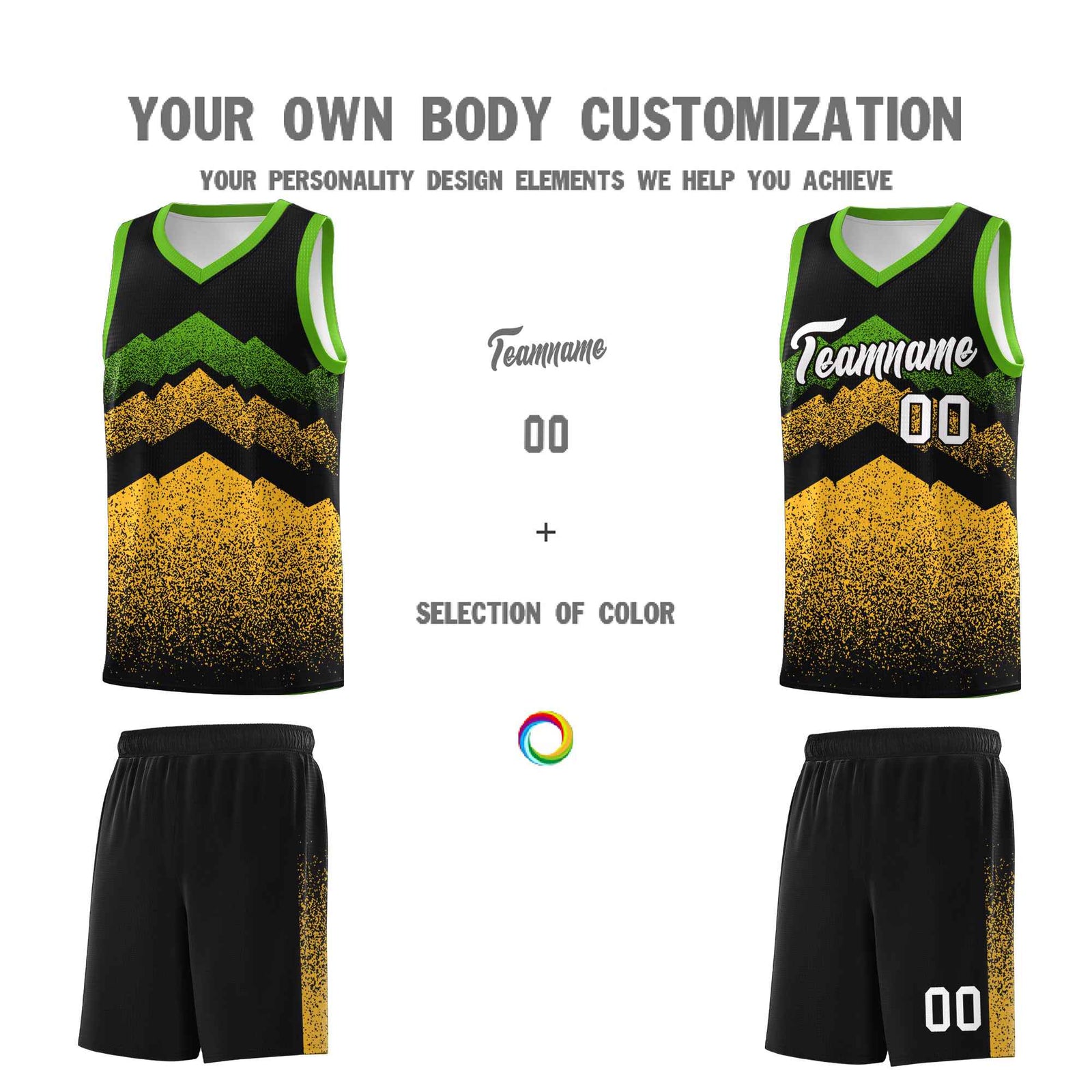Personalized Youth Basketball Jerseys   Black Gold Gradient Mountain Design Uniforms