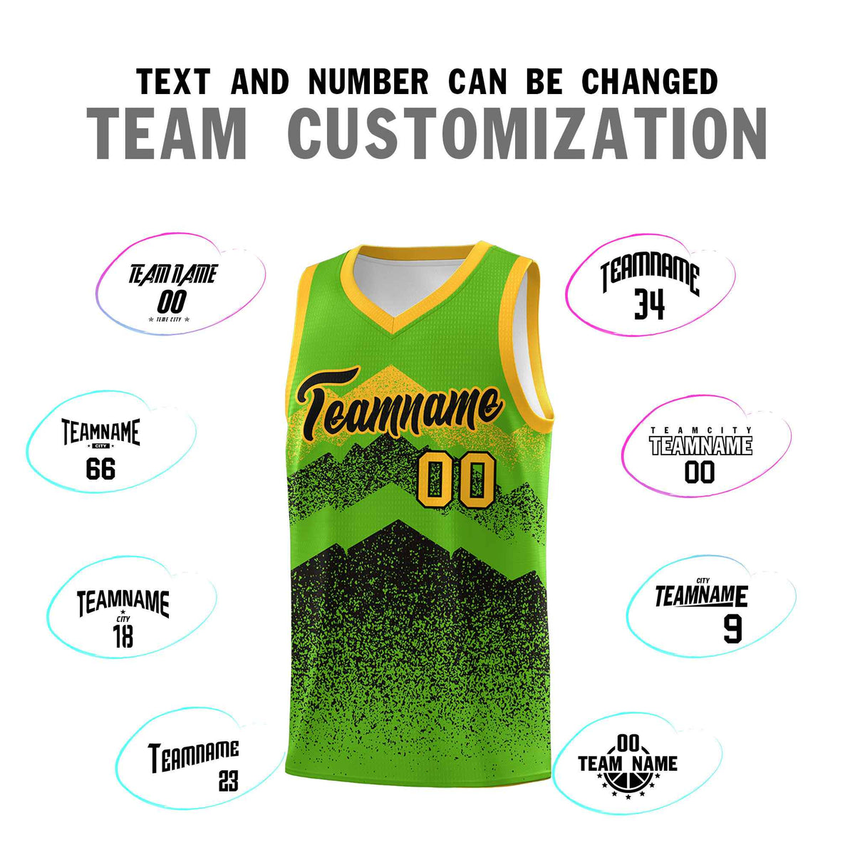 Custom Youth Basketball Jerseys Green Black Gradient Mountain Design Uniforms
