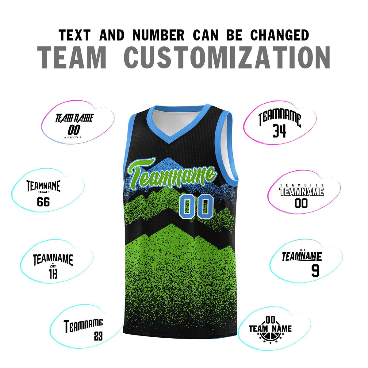 Personalized Youth Basketball Jerseys   Black Green Gradient Mountain Design Uniforms