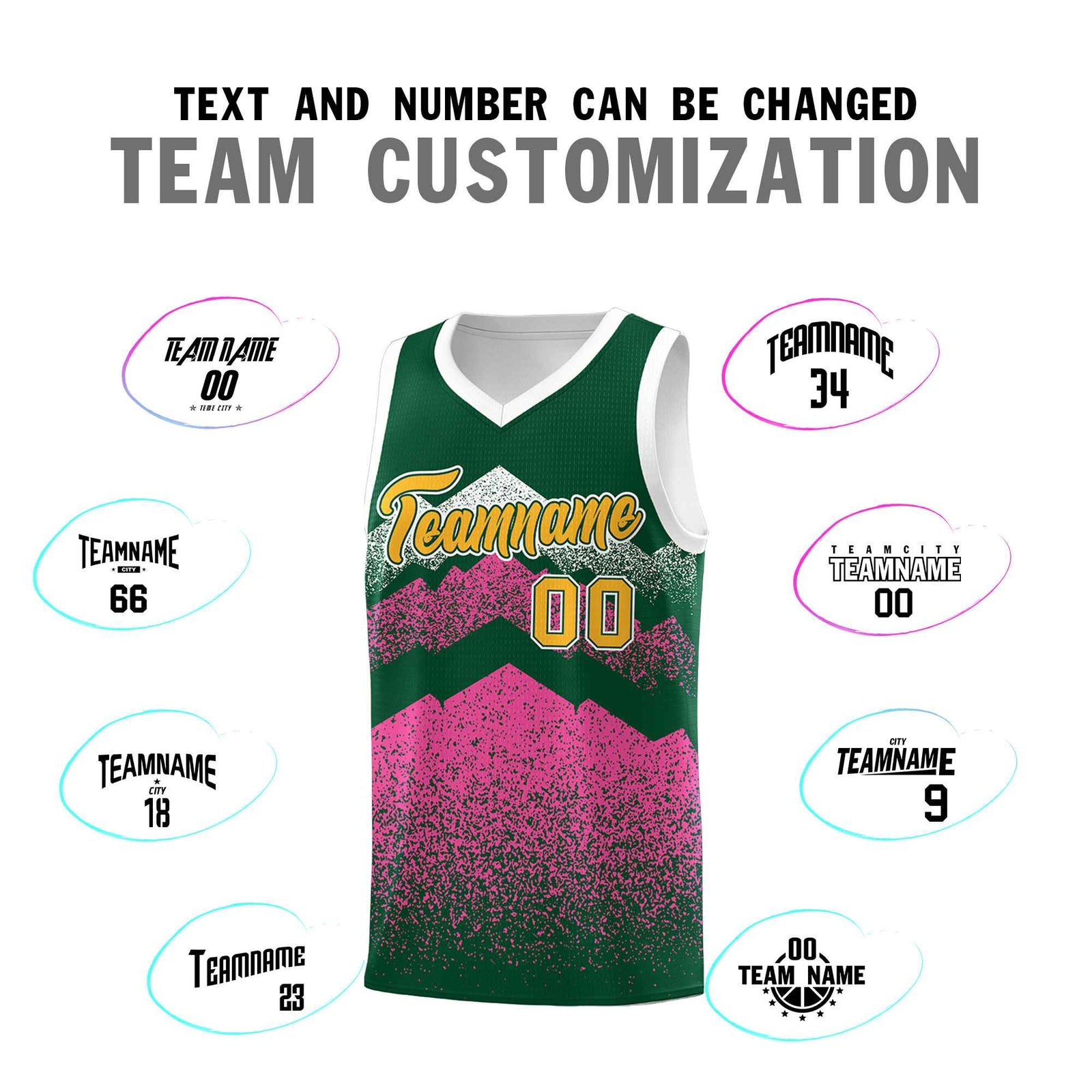 Custom Youth Basketball Jerseys Green Pink Gradient Mountain Design Uniforms