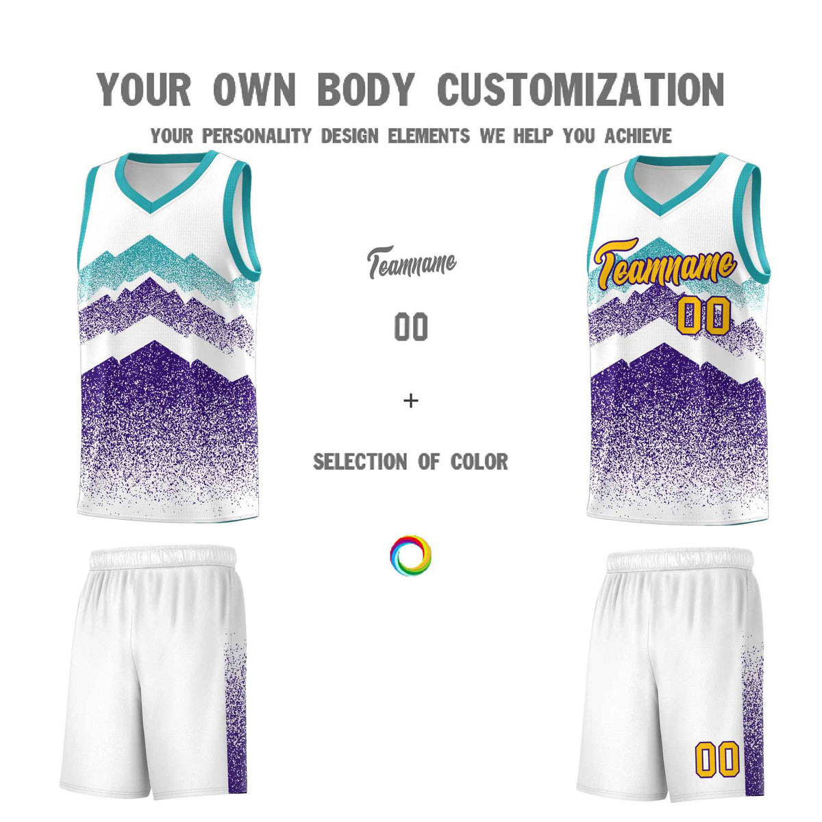 Custom Youth Basketball Jerseys White Purple Gradient Mountain Design Uniforms