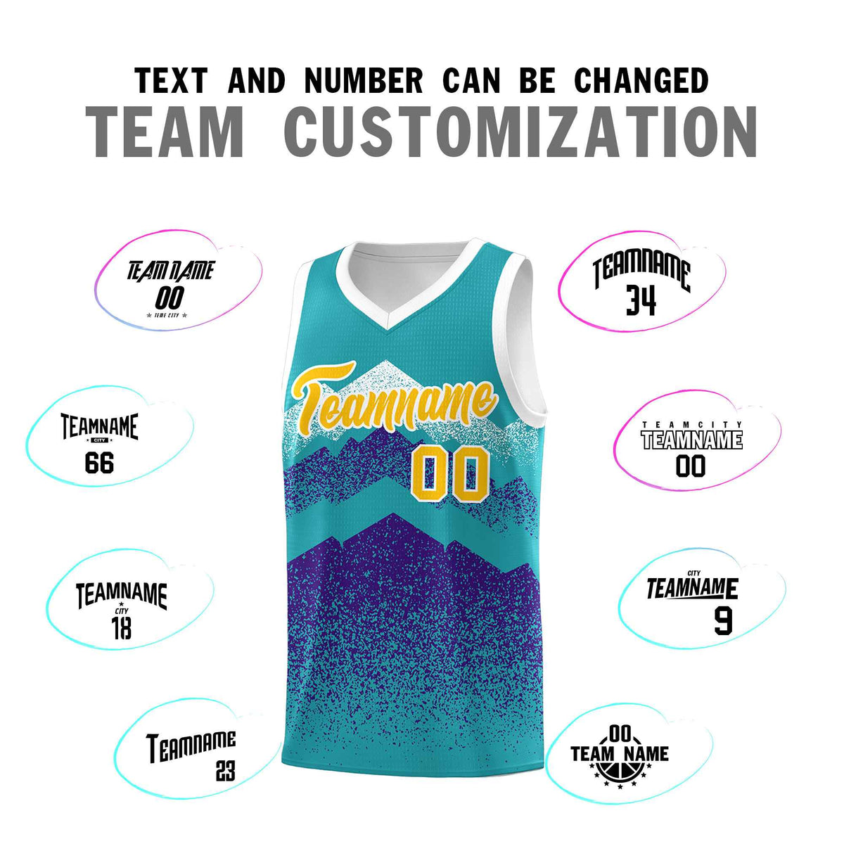 Personalized Youth Basketball Jerseys   Aqua Purple Gradient Mountain Design Uniforms