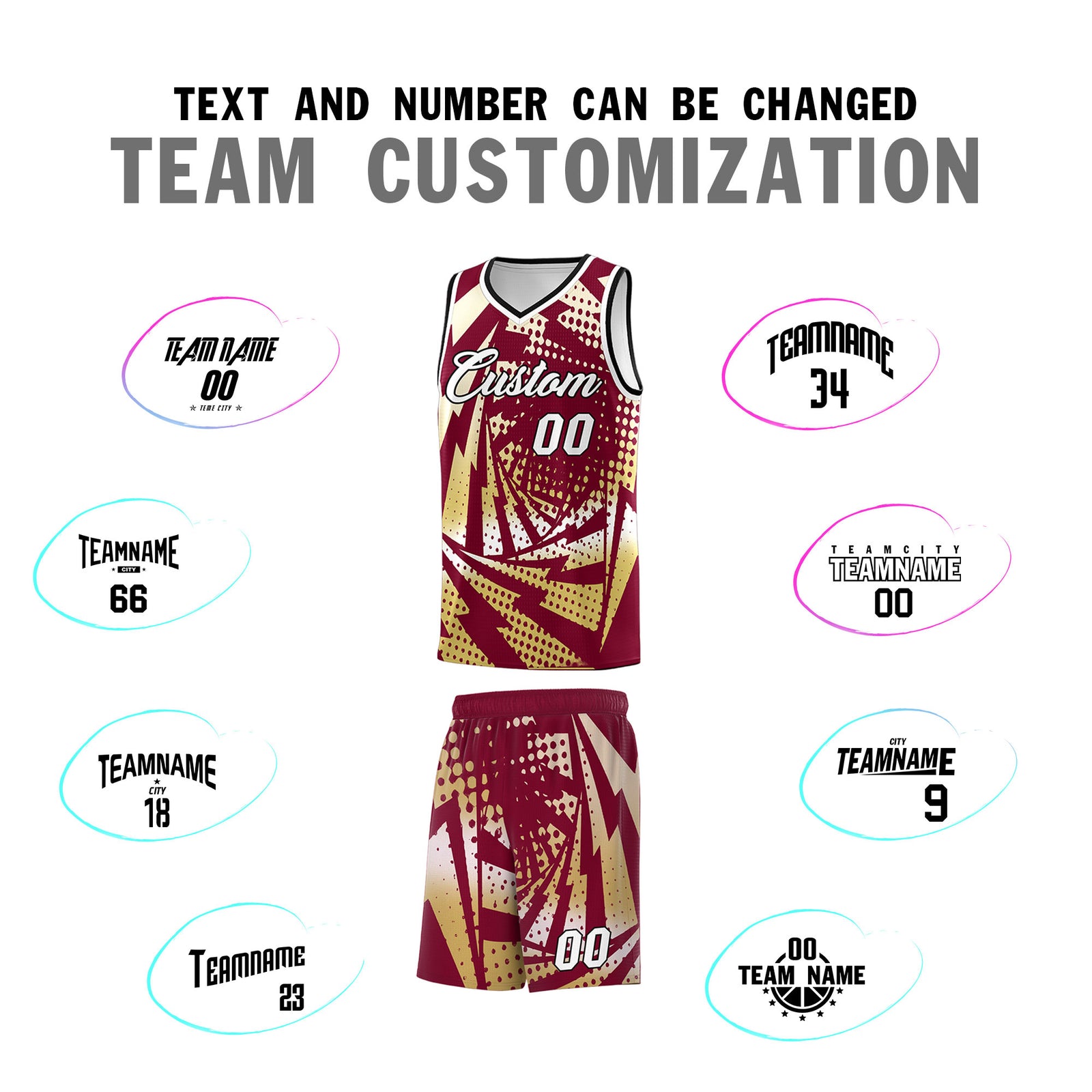Custom Youth Basketball Jerseys Crimson Old Gold Lightning Design Halftone Personalized Uniforms