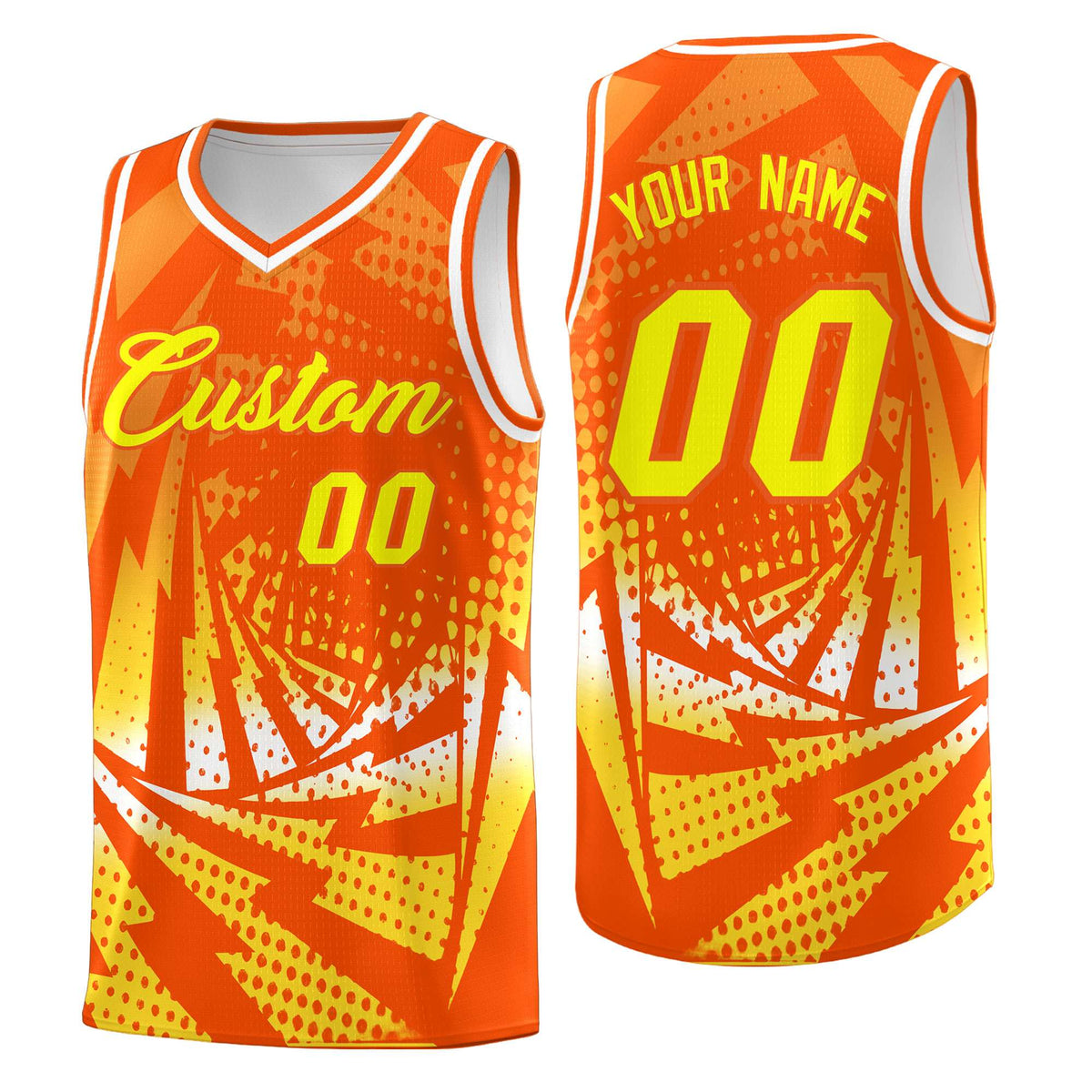 Custom Youth Basketball Jerseys Orange Gold Lightning Halftone Personalized Team Uniforms