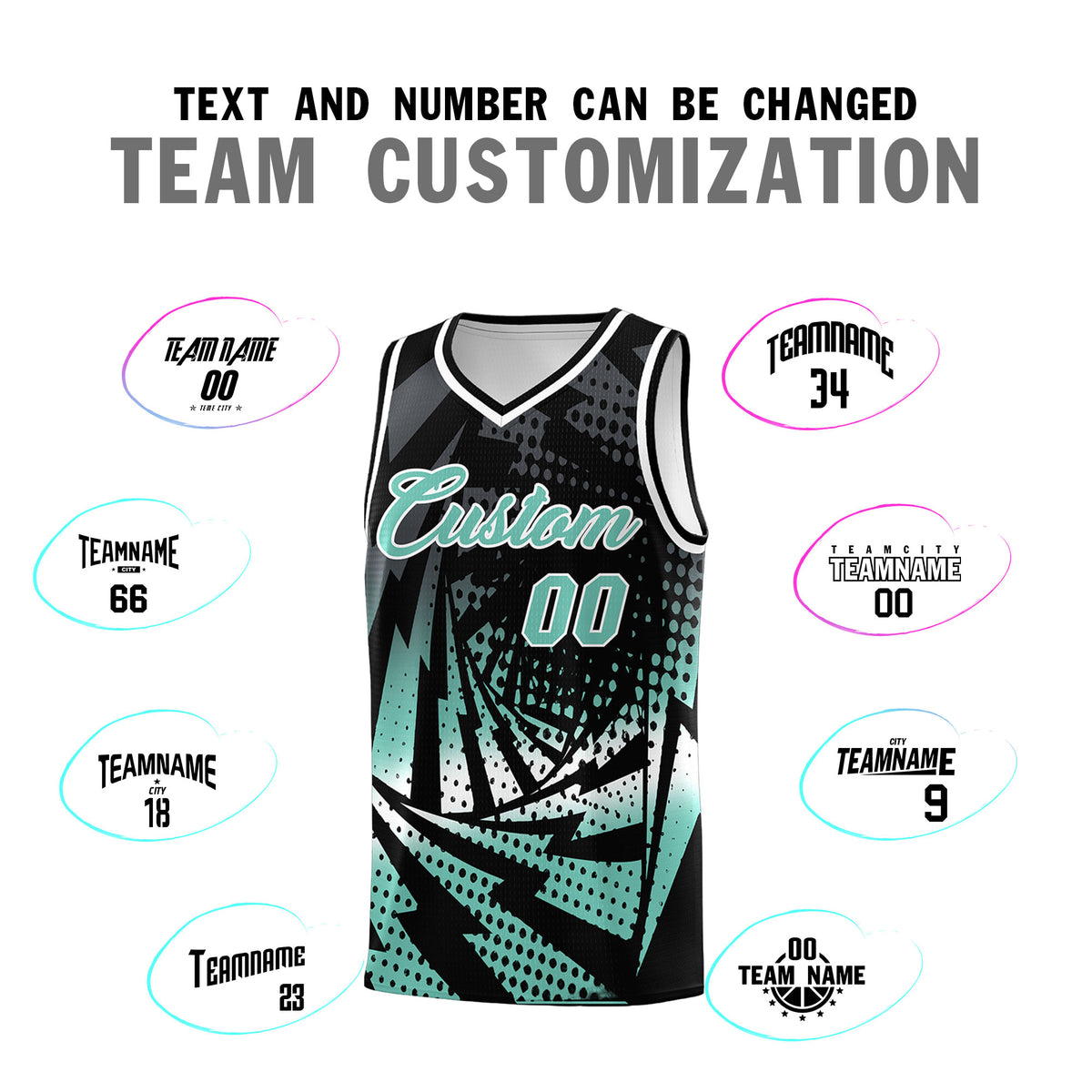 Custom Youth Basketball Jerseys Black Bright Green Lightning Halftone Personalized Team Uniforms