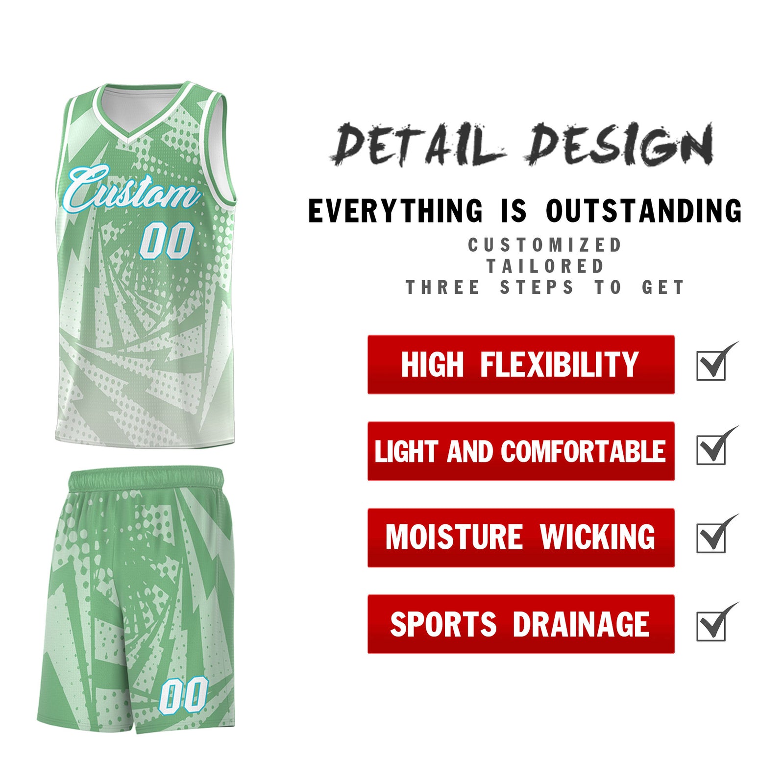 Custom Youth Basketball Jerseys Green Gray Lightning Halftone Personalized Team Uniforms