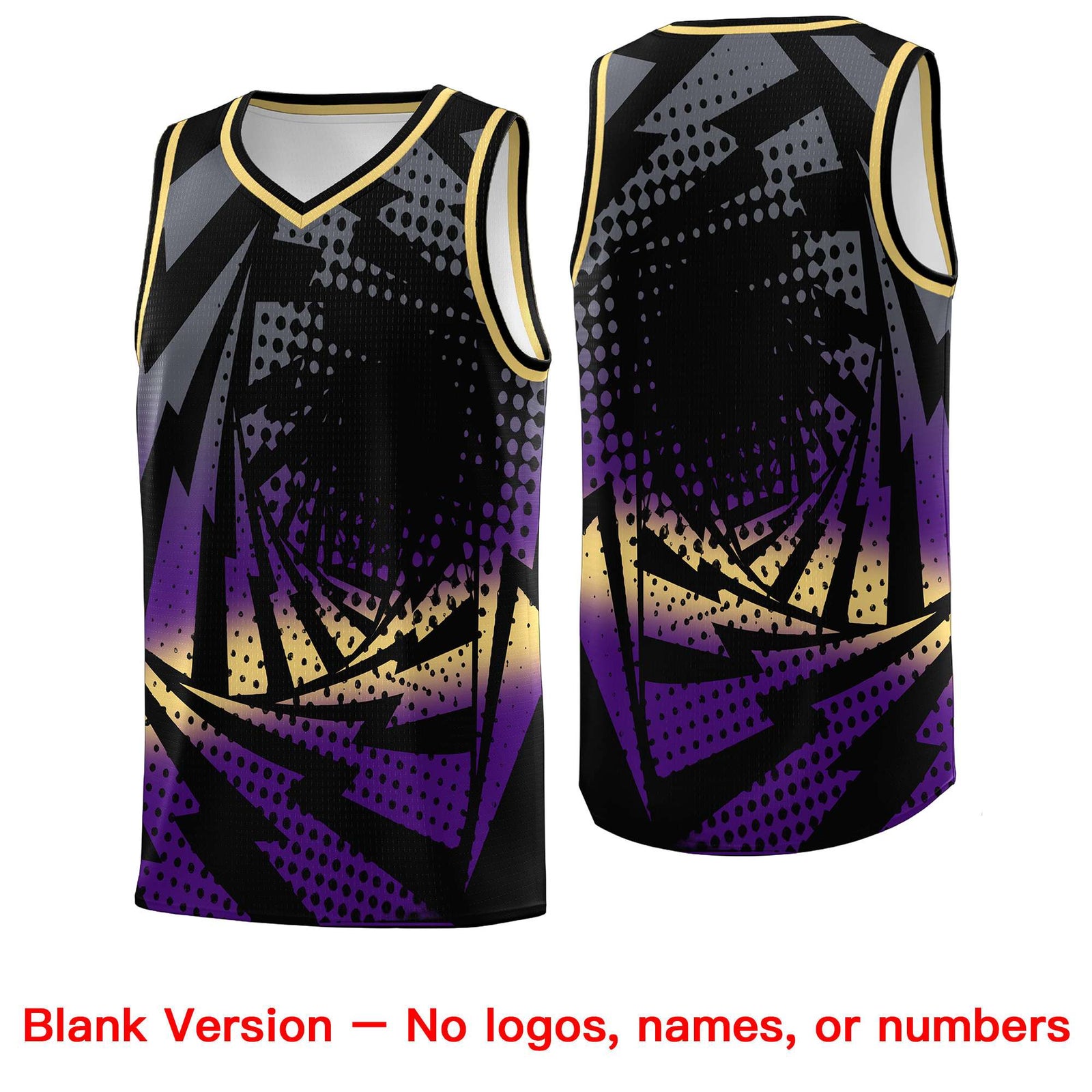Custom Youth Basketball Jerseys Black Purple Lightning Design Halftone Personalized Uniforms