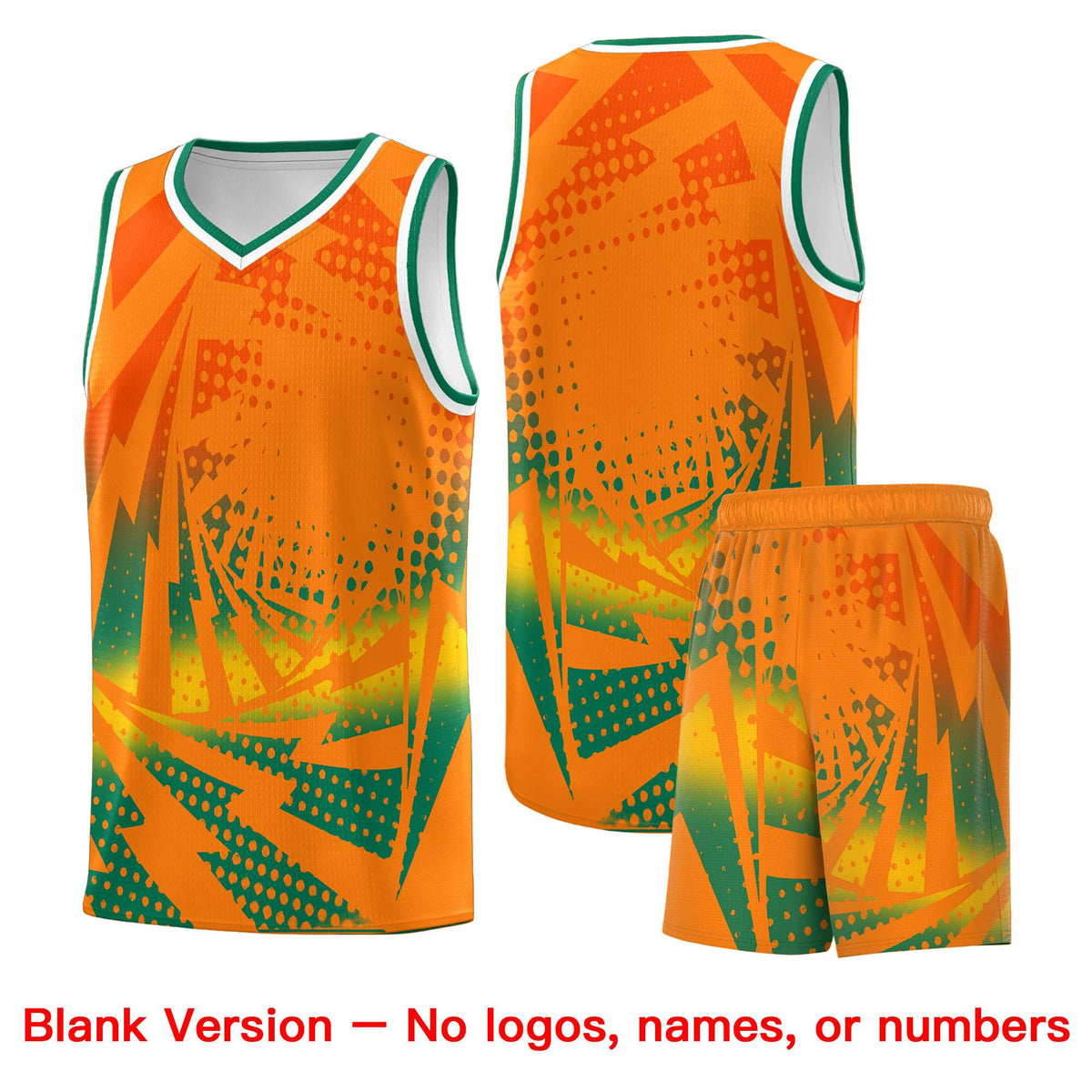 Custom Youth Basketball Jerseys Orange Kelly Green Lightning Design Halftone Personalized Uniforms