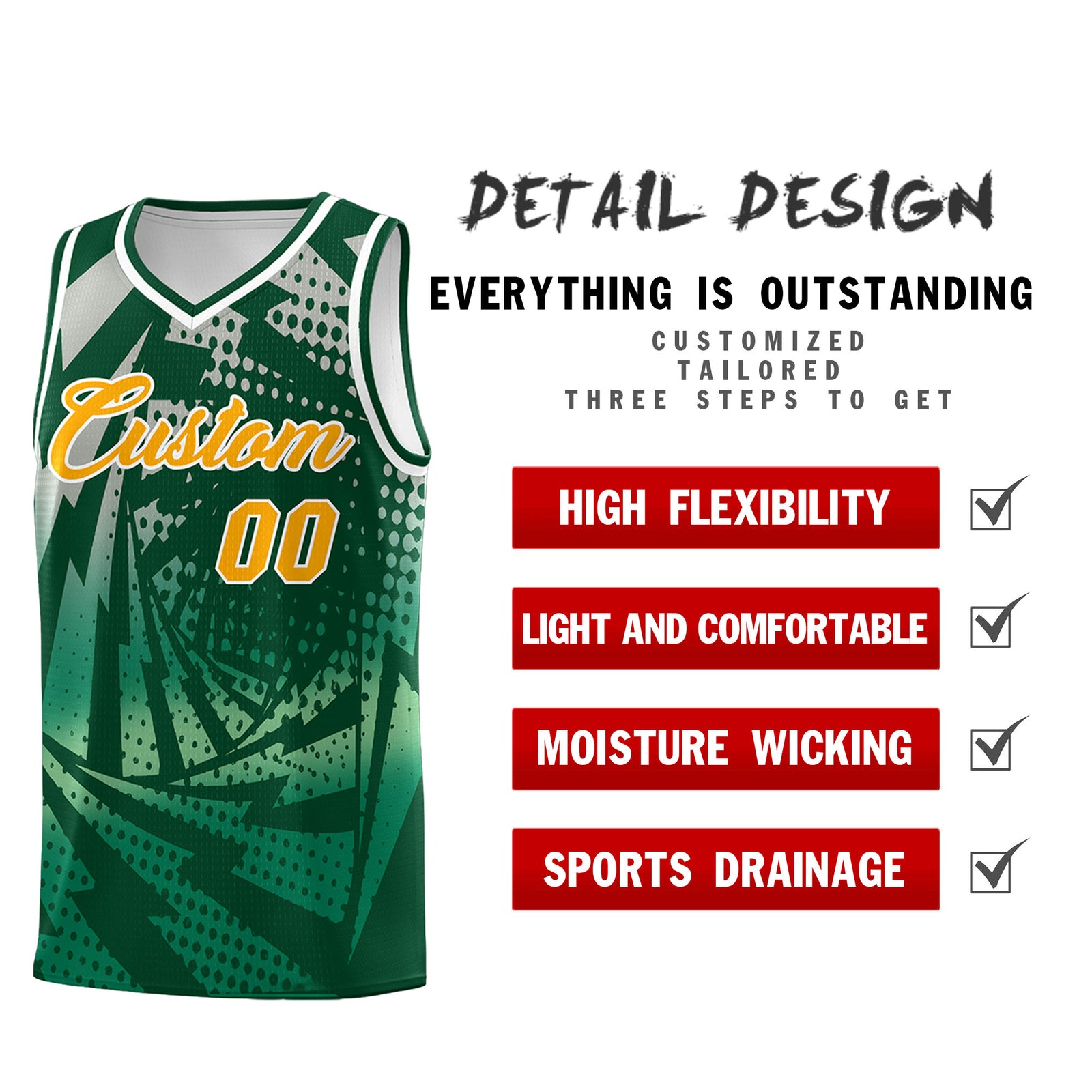 Custom Youth Basketball Jerseys Green Kelly Green Lightning Design Halftone Personalized Uniforms
