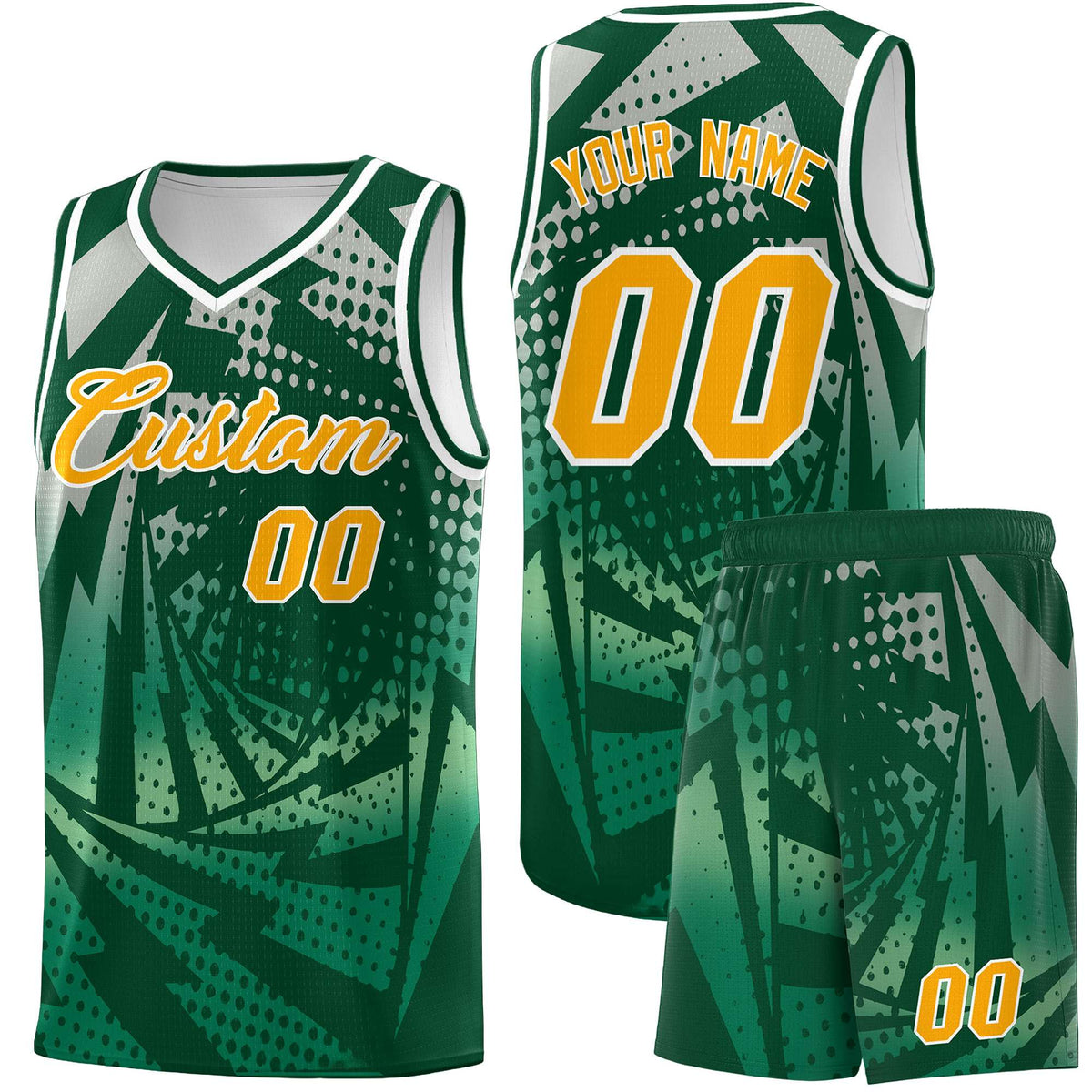 Custom Youth Basketball Jerseys Green Kelly Green Lightning Design Halftone Personalized Uniforms