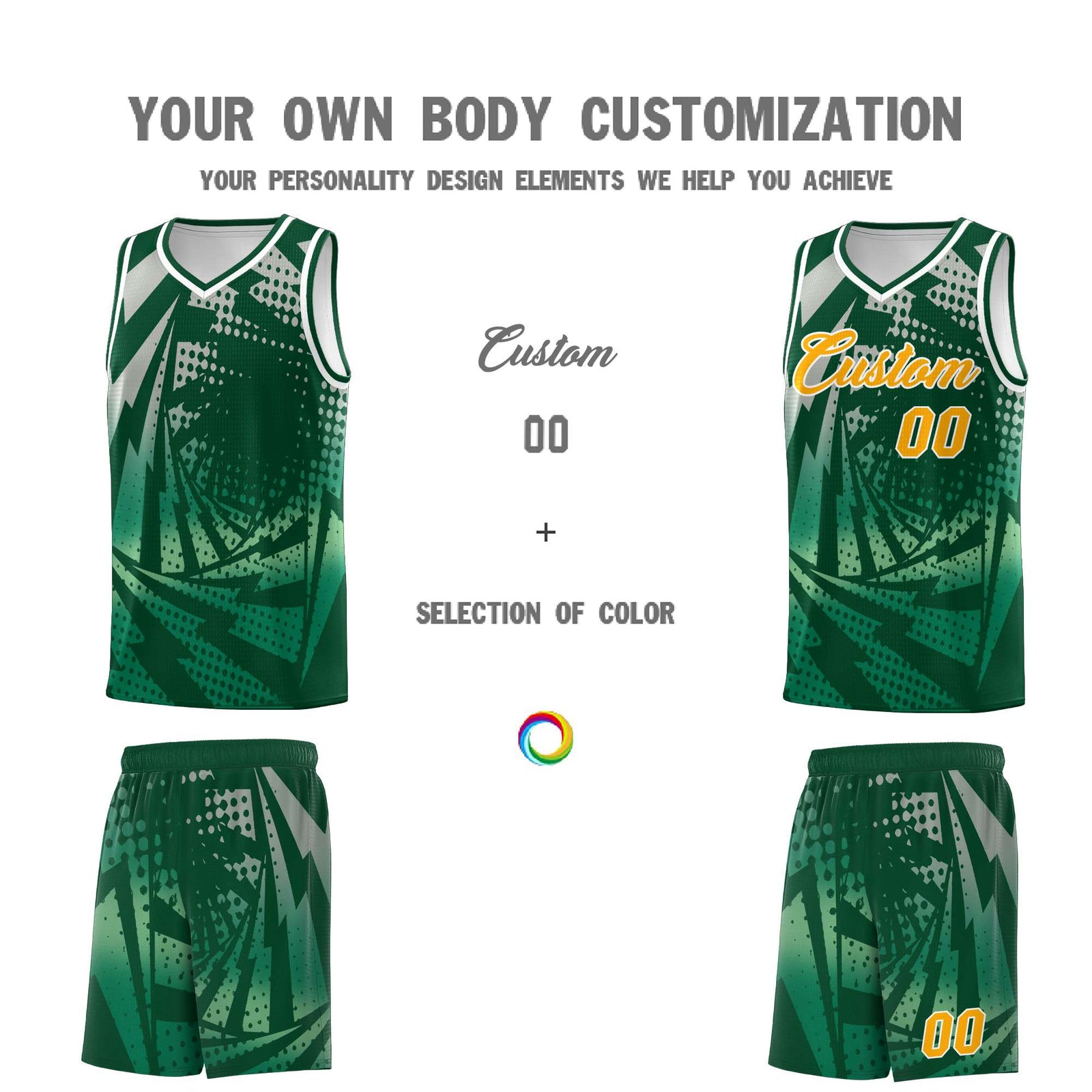 Custom Youth Basketball Jerseys Green Kelly Green Lightning Design Halftone Personalized Uniforms