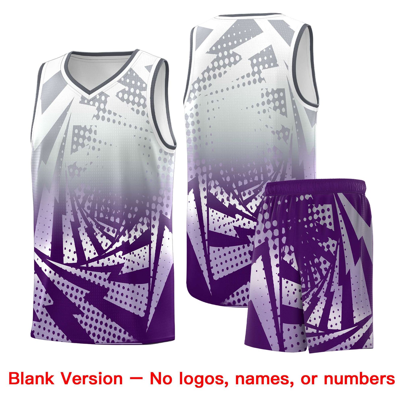 Custom Youth Basketball Jerseys Silver Gray Purple Lightning Design Halftone Personalized Uniforms