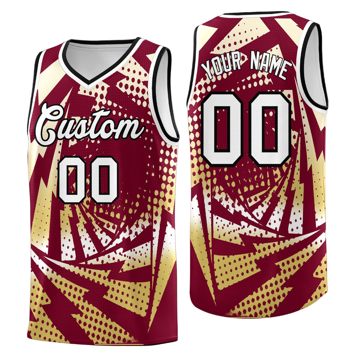 Custom Youth Basketball Jerseys Crimson Old Gold Lightning Design Halftone Personalized Uniforms