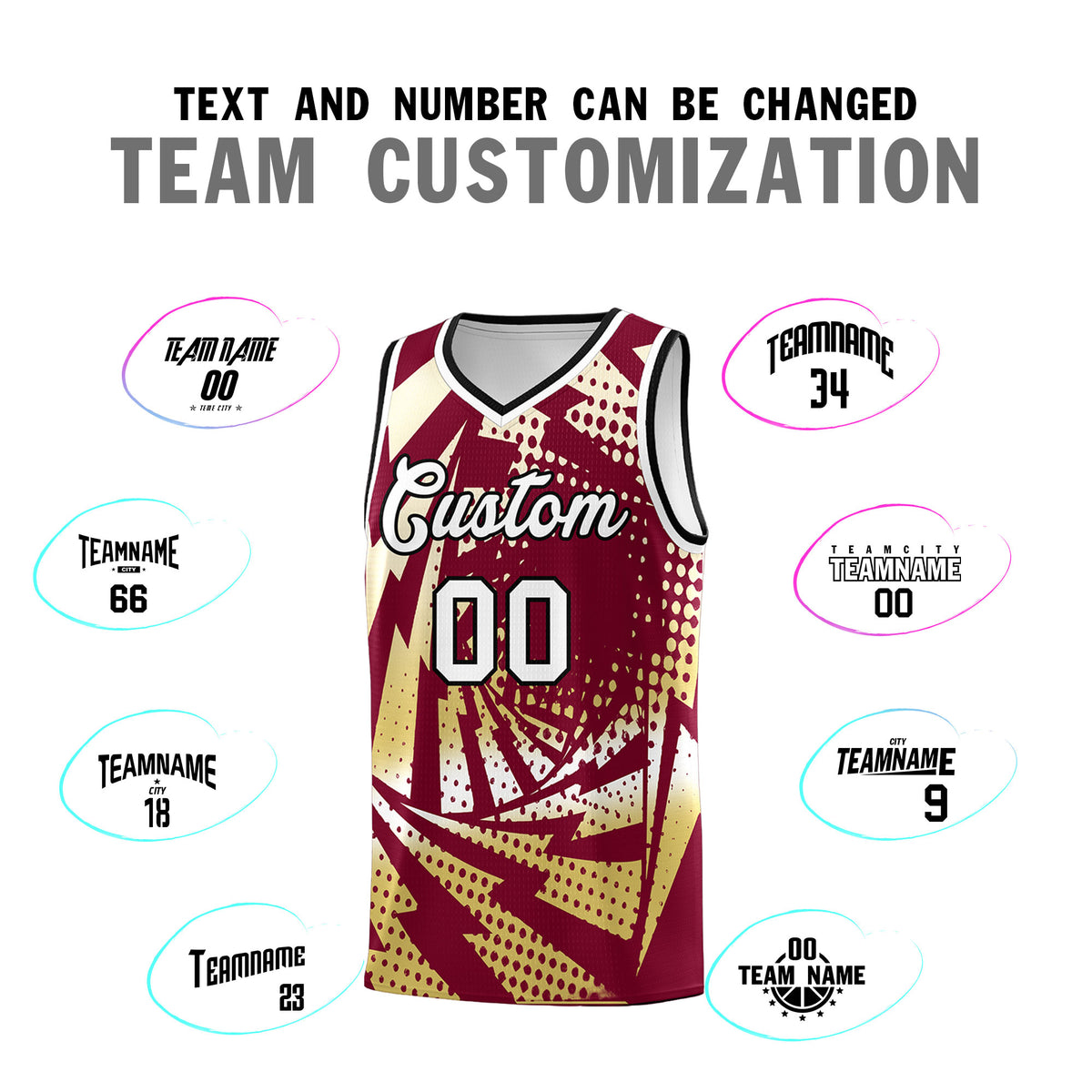 Custom Youth Basketball Jerseys Crimson Old Gold Lightning Design Halftone Personalized Uniforms