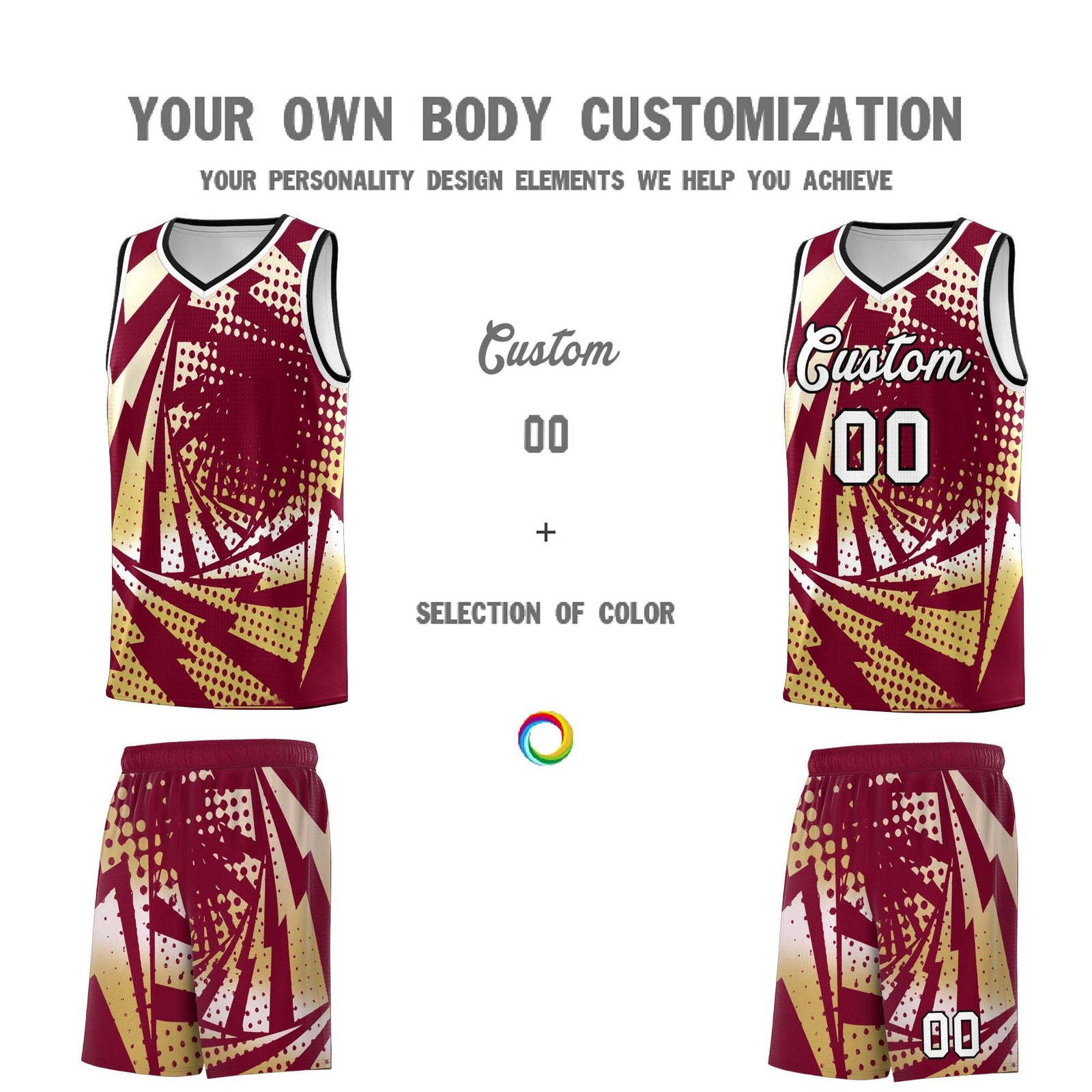 Custom Youth Basketball Jerseys Crimson Old Gold Lightning Design Halftone Personalized Uniforms