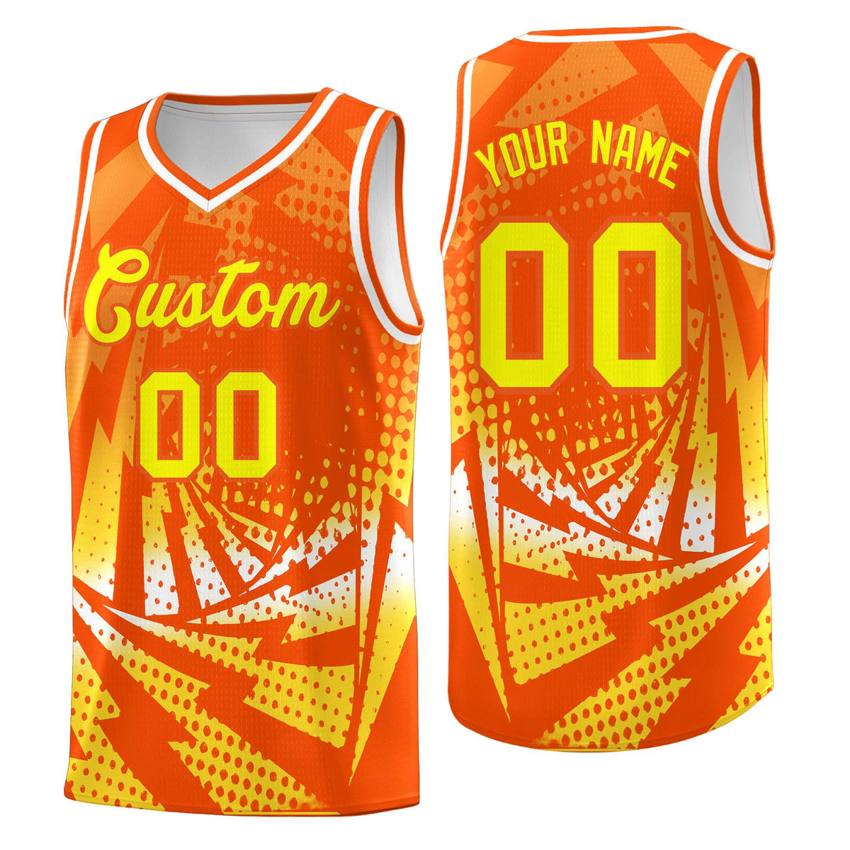 Custom Youth Basketball Jerseys Orange Gold Lightning Halftone Personalized Team Uniforms