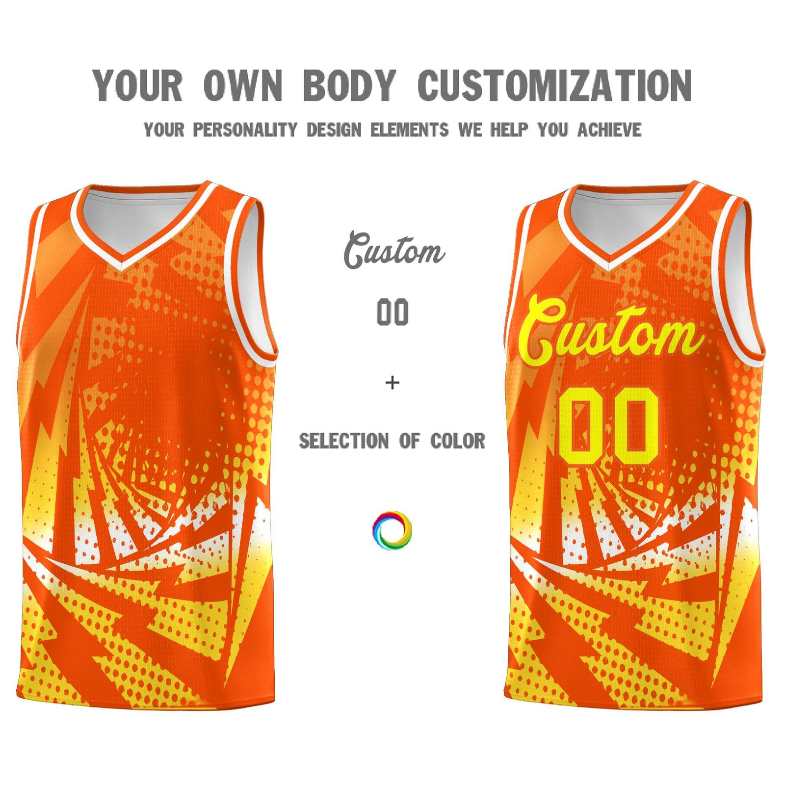 Custom Youth Basketball Jerseys Orange Gold Lightning Halftone Personalized Team Uniforms