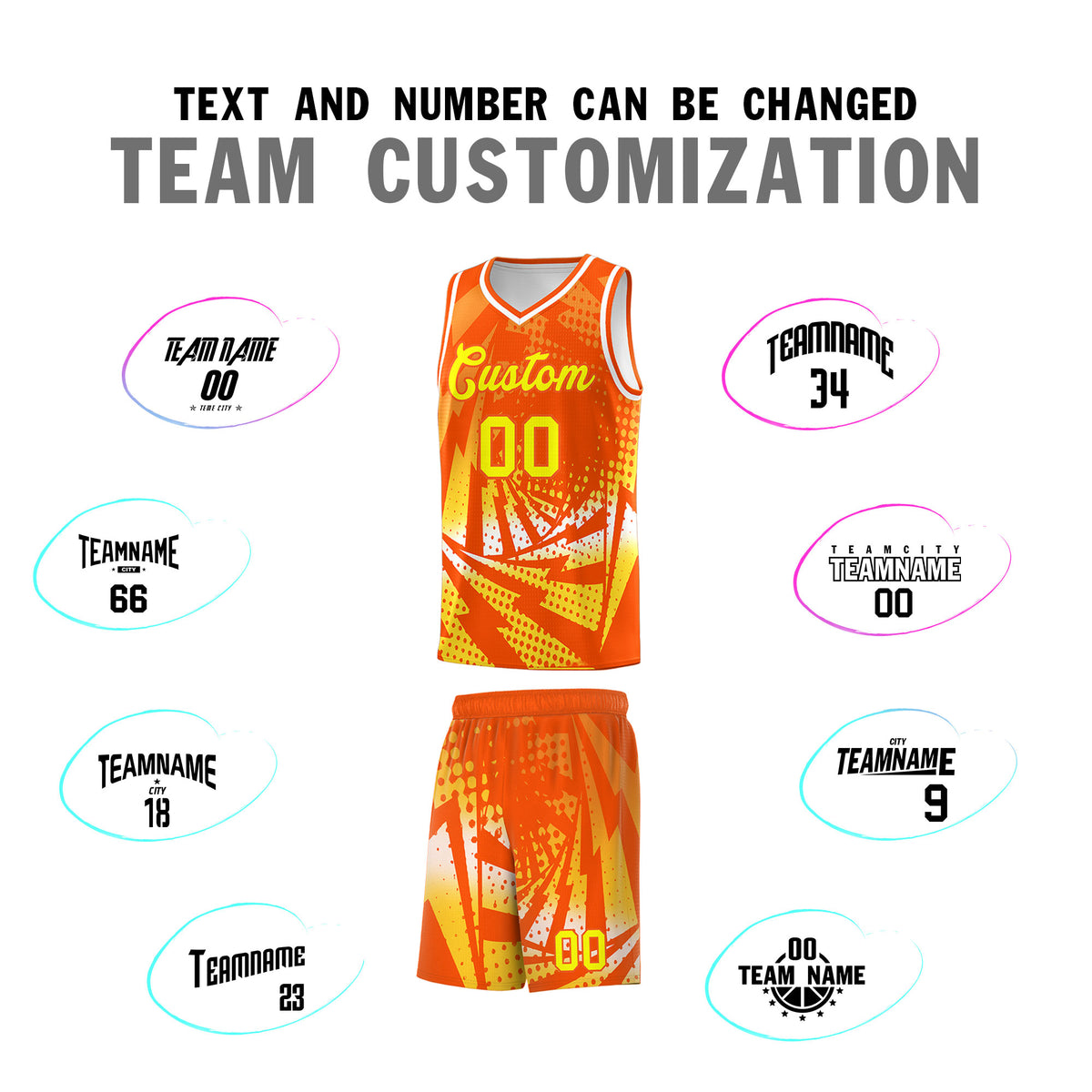 Custom Youth Basketball Jerseys Orange Gold Lightning Halftone Personalized Team Uniforms