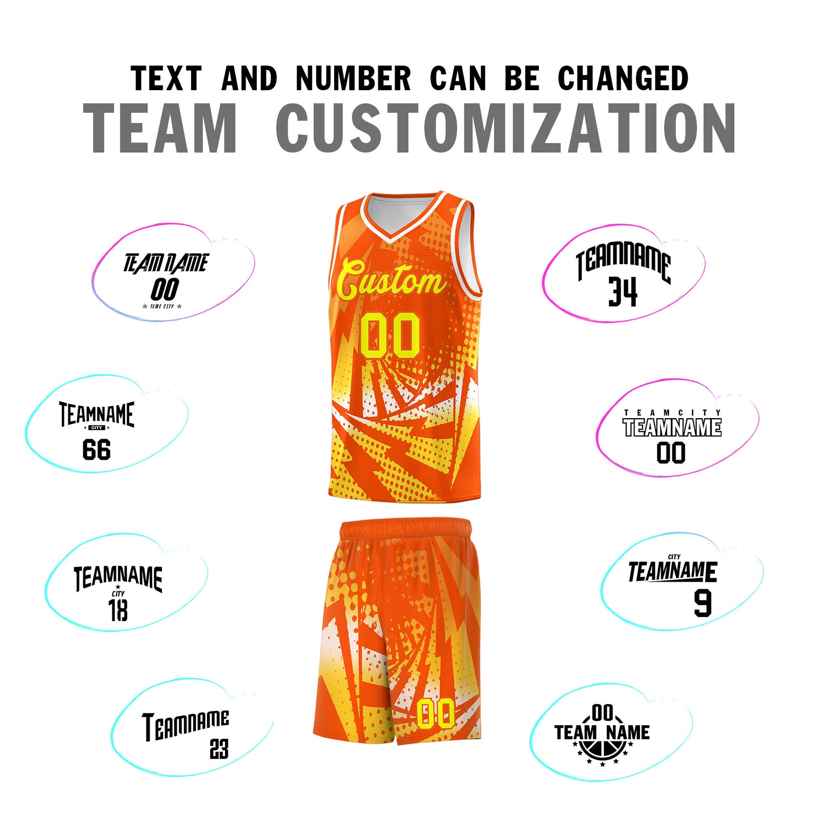Custom Youth Basketball Jerseys Orange Gold Lightning Halftone Personalized Team Uniforms