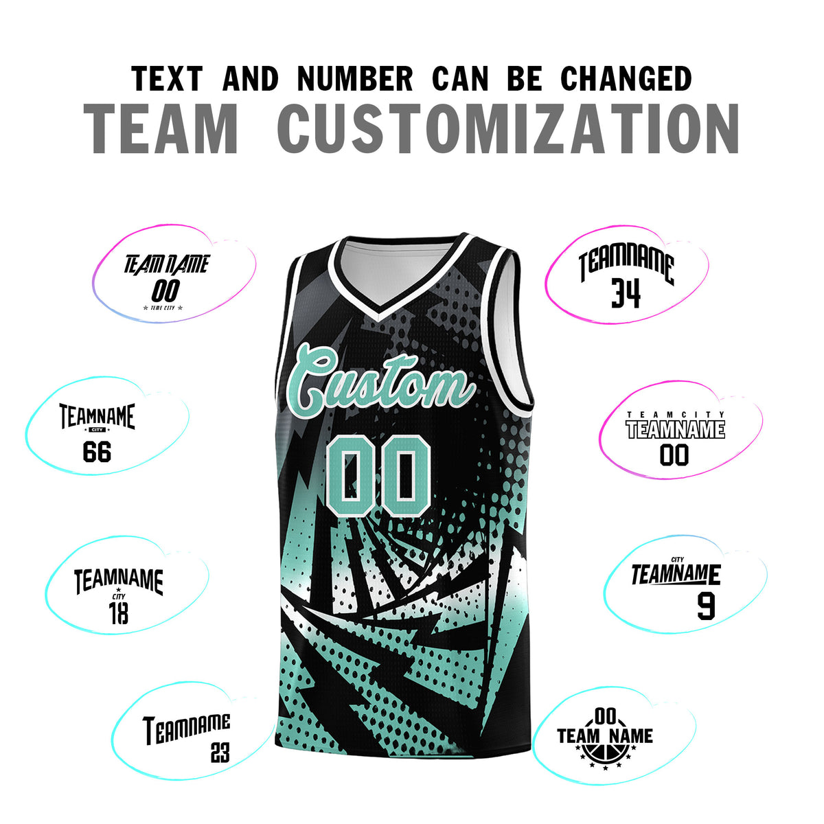 Custom Youth Basketball Jerseys Black Bright Green Lightning Halftone Personalized Team Uniforms