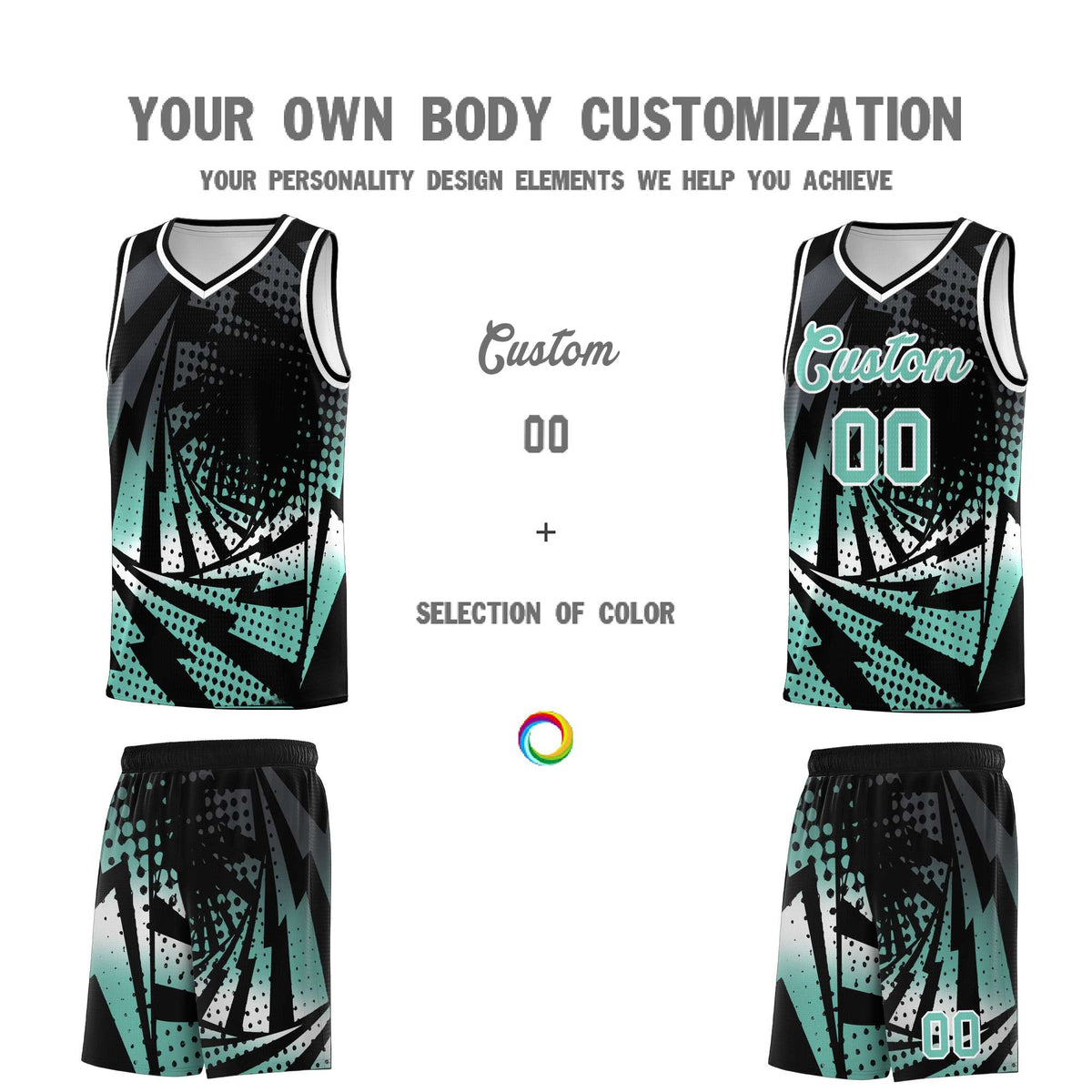 Custom Youth Basketball Jerseys Black Bright Green Lightning Halftone Personalized Team Uniforms