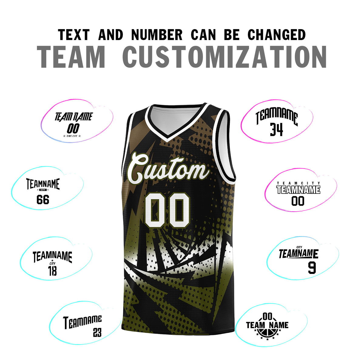 Custom Youth Basketball Jerseys Black Olive Lightning Design Halftone Personalized Uniforms