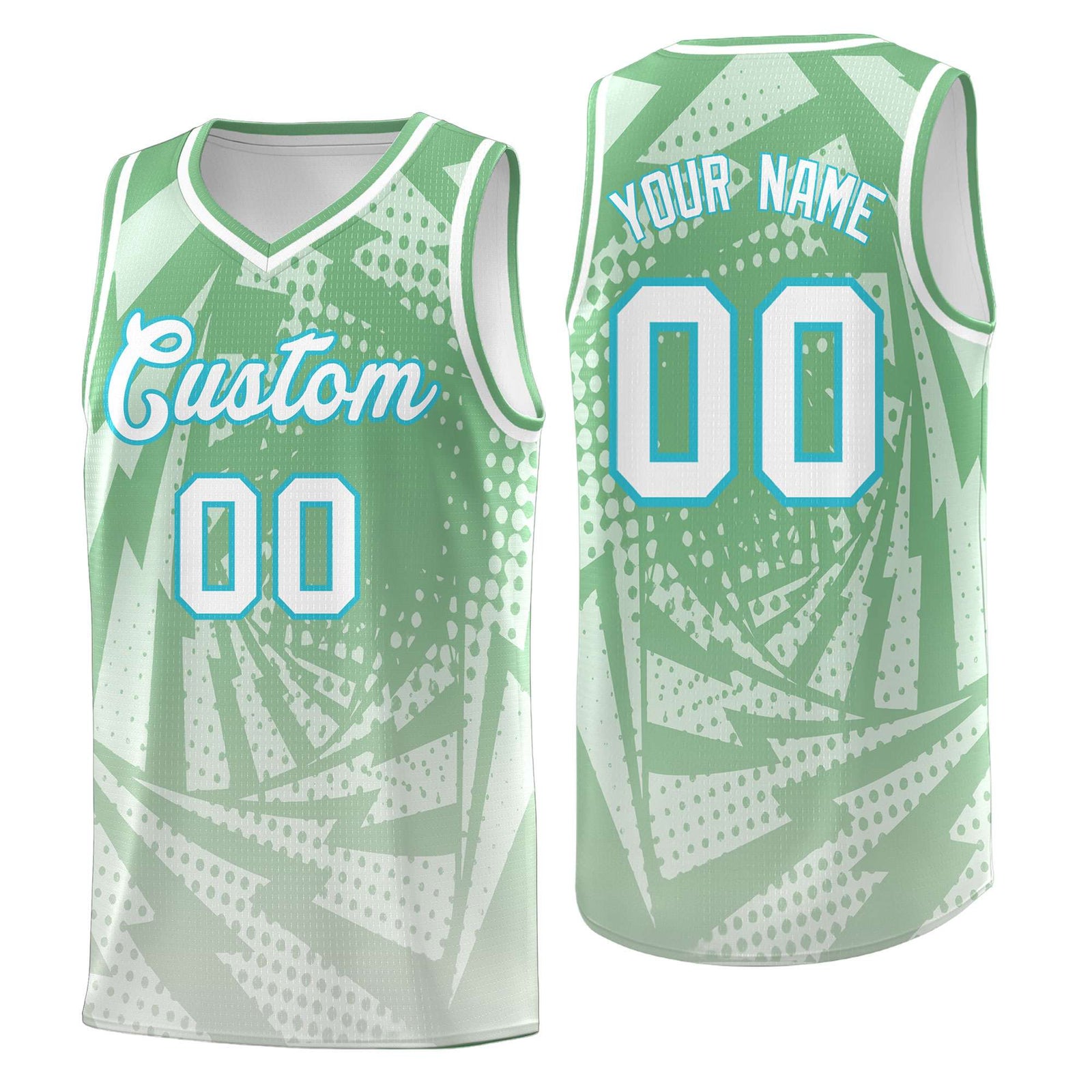 Custom Youth Basketball Jerseys Green Gray Lightning Halftone Personalized Team Uniforms