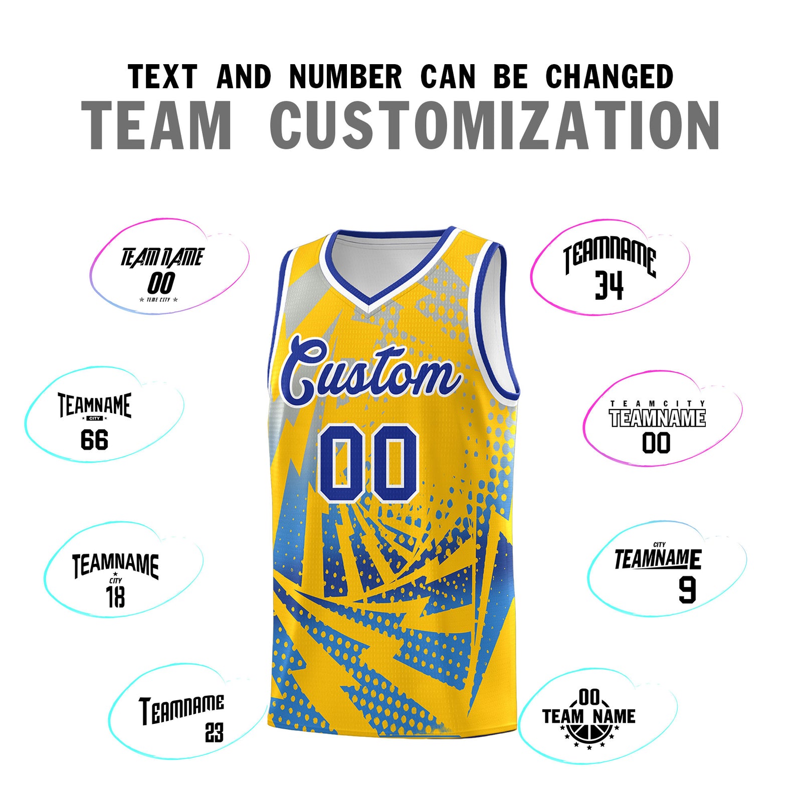 Custom Youth Basketball Jerseys Gold Powder Blue Lightning Halftone Personalized Team Uniforms