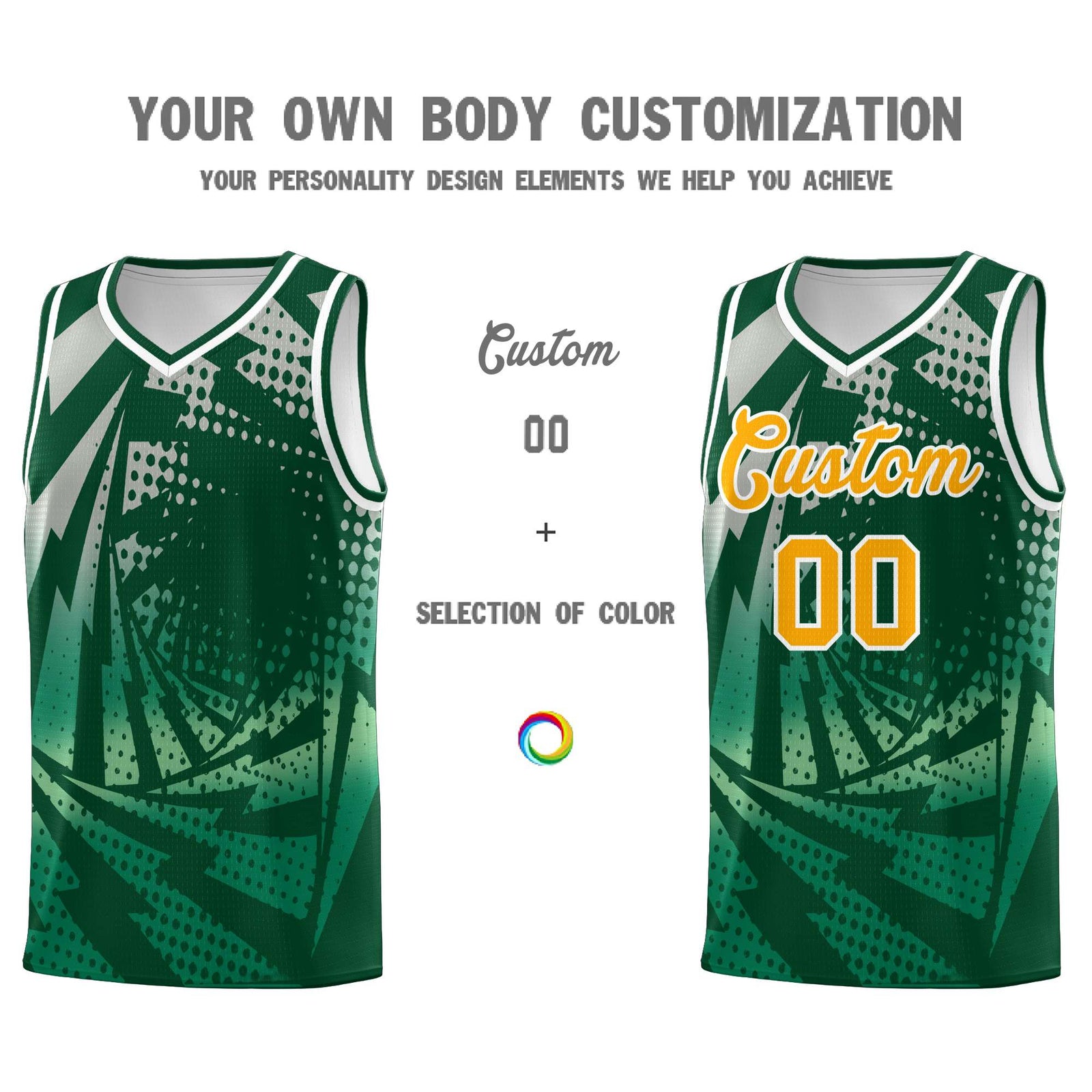 Custom Youth Basketball Jerseys Green Kelly Green Lightning Design Halftone Personalized Uniforms
