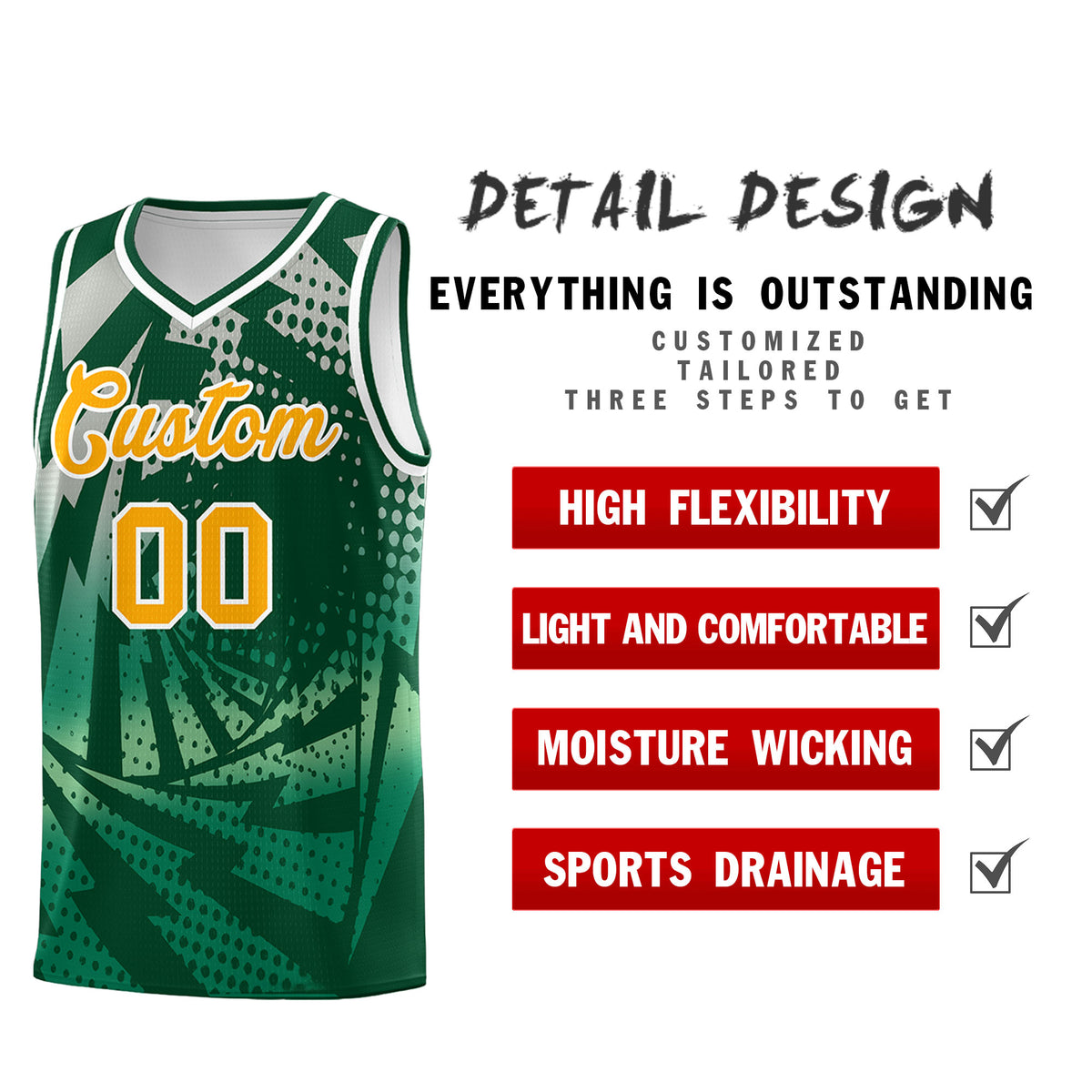 Custom Youth Basketball Jerseys Green Kelly Green Lightning Design Halftone Personalized Uniforms