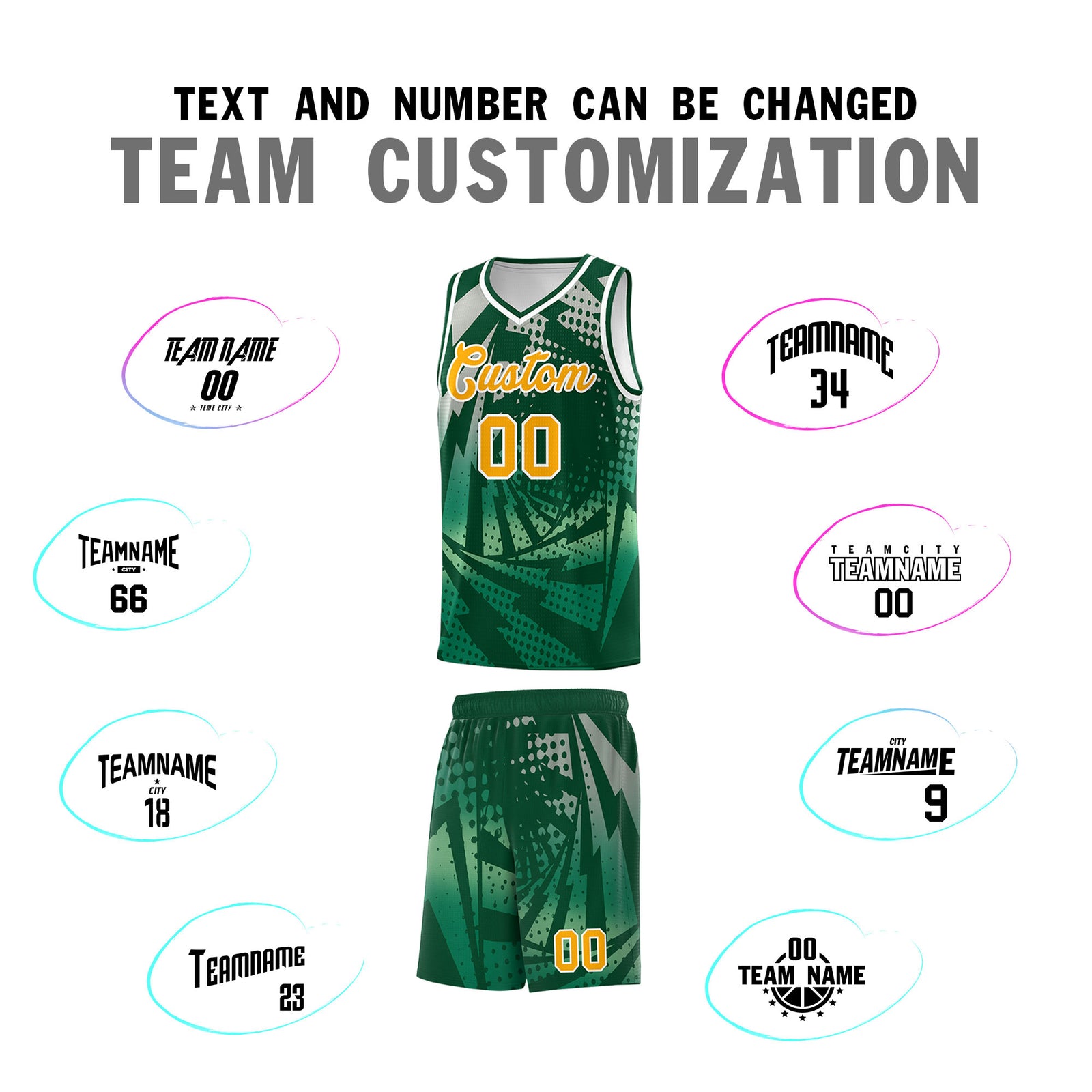 Custom Youth Basketball Jerseys Green Kelly Green Lightning Design Halftone Personalized Uniforms