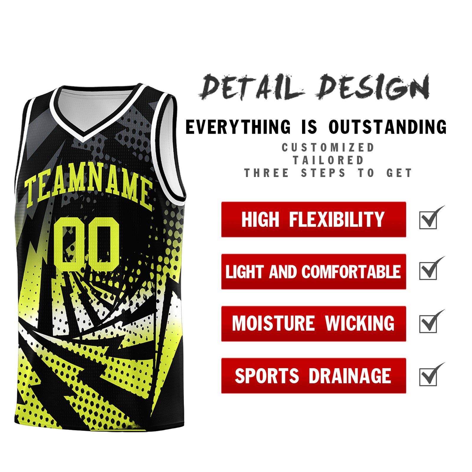 Custom Youth Basketball Jerseys Black Fluorescent Green Lightning Halftone Personalized Team Uniforms
