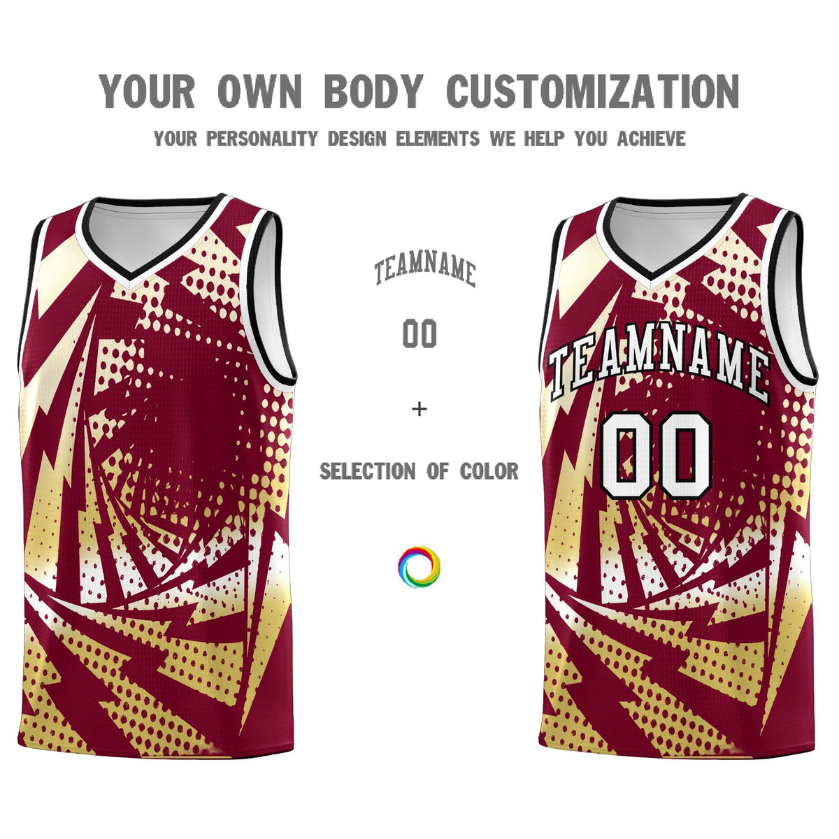 Custom Youth Basketball Jerseys Crimson Old Gold Lightning Design Halftone Personalized Uniforms