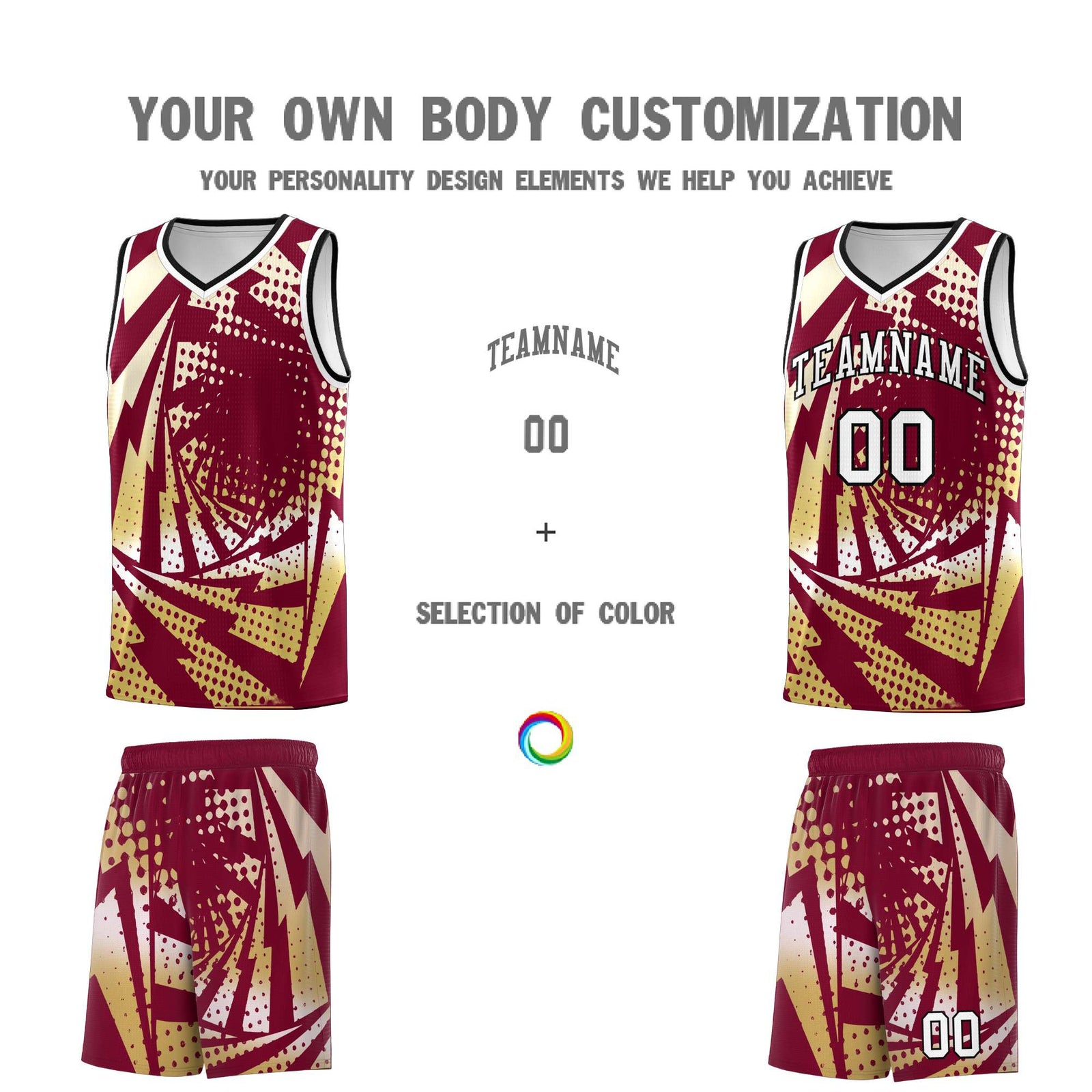 Custom Youth Basketball Jerseys Crimson Old Gold Lightning Design Halftone Personalized Uniforms