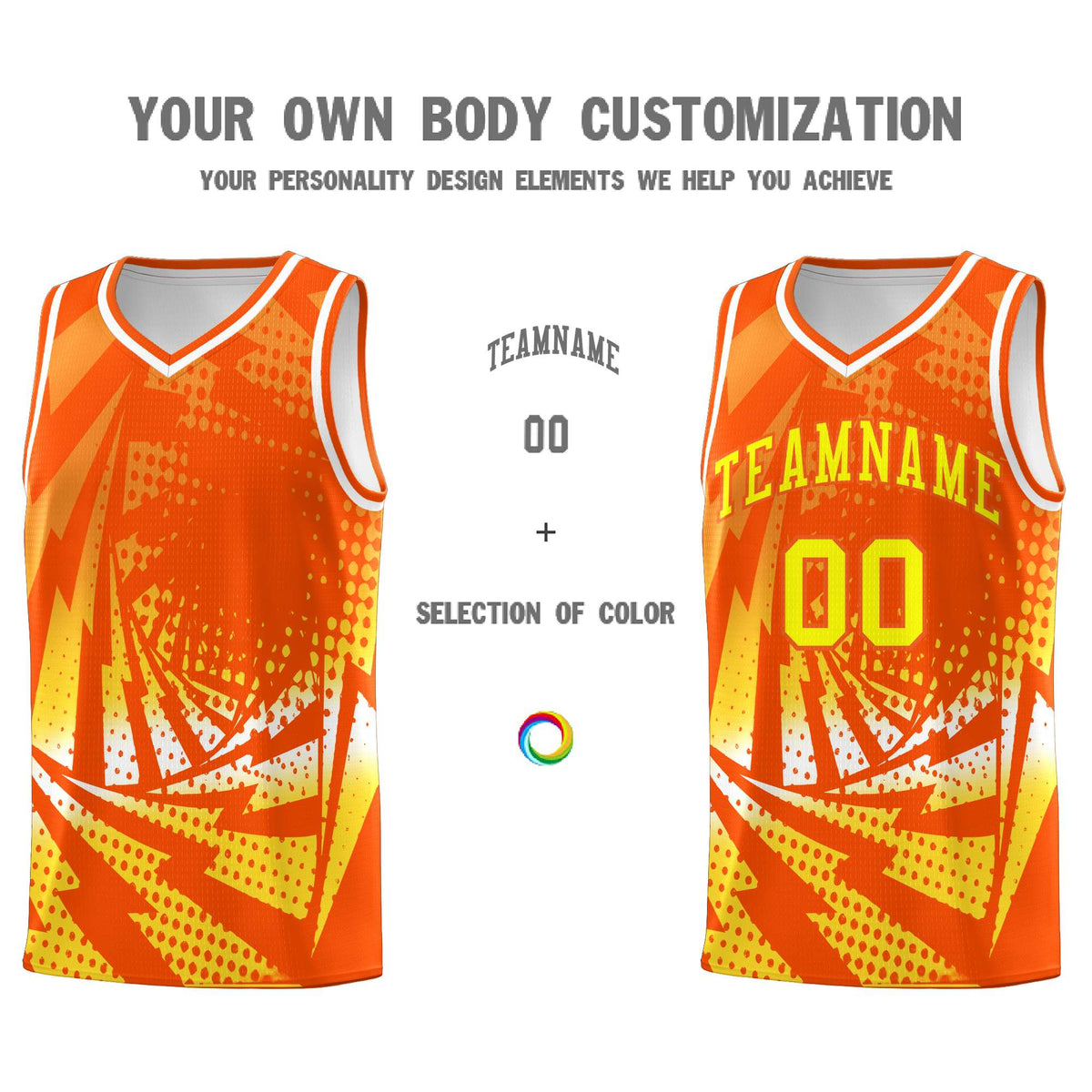 Custom Youth Basketball Jerseys Orange Gold Lightning Halftone Personalized Team Uniforms