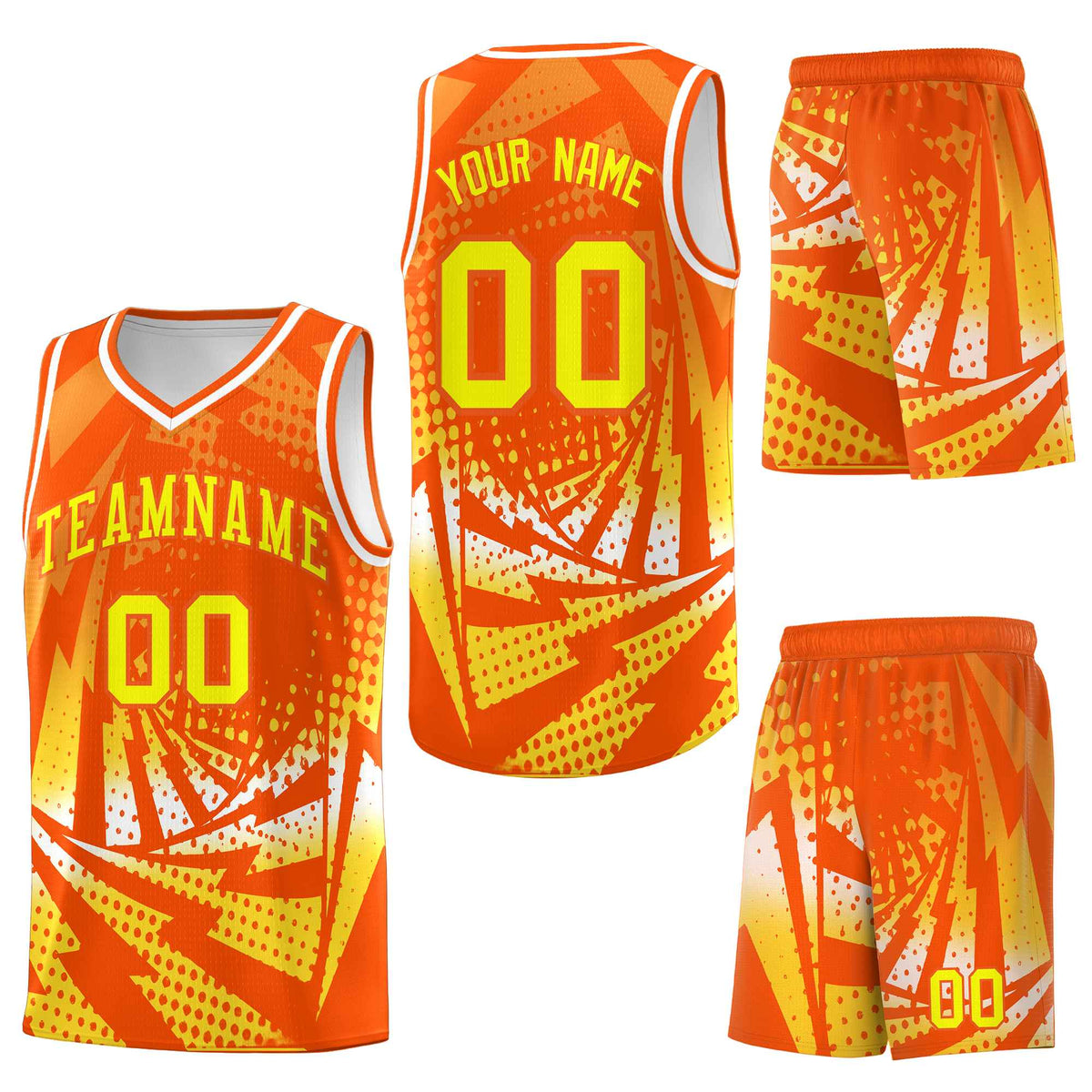 Custom Orange Gold Lightning Halftone Dot Design Wrinkle-Resistant Uniform Basketball Jersey
