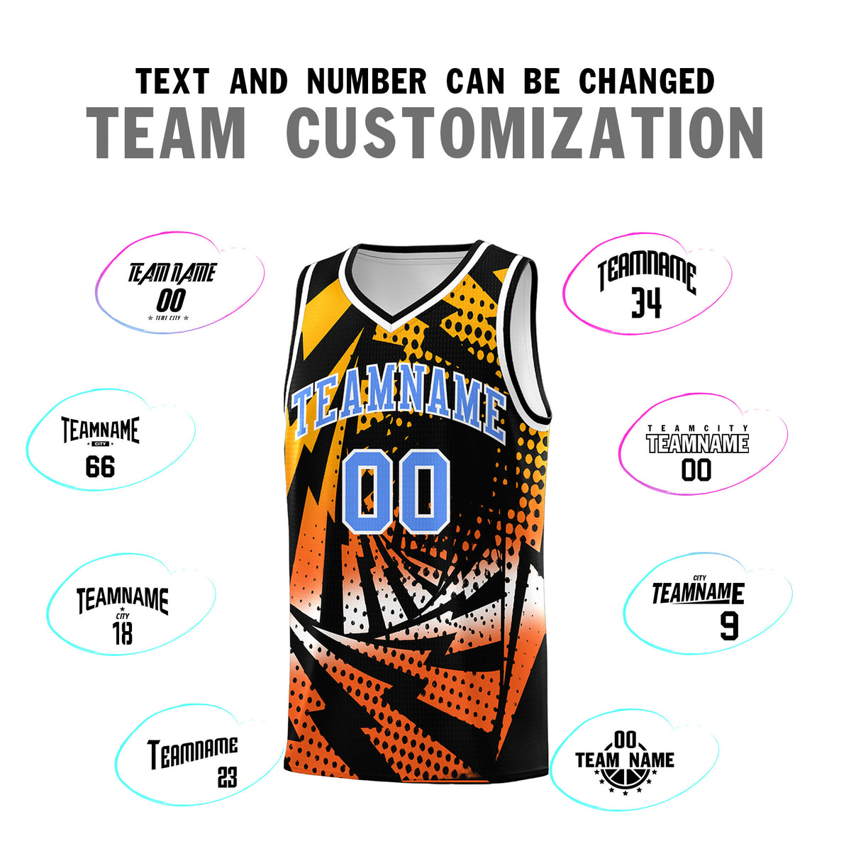 Custom Youth Basketball Jerseys Black Orange Lightning Design Halftone Personalized Uniforms